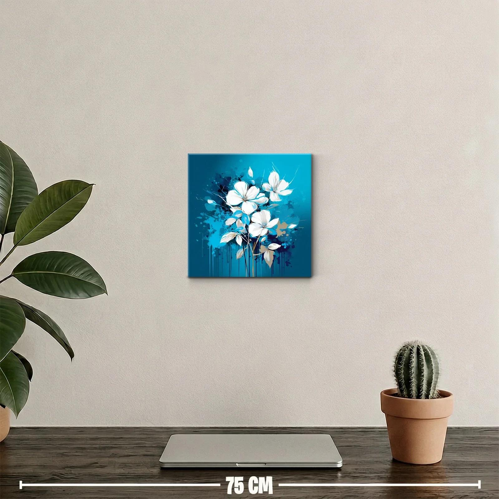 Flores blancas sobre fondo azul vibrante con salpicaduras — miniatura 2