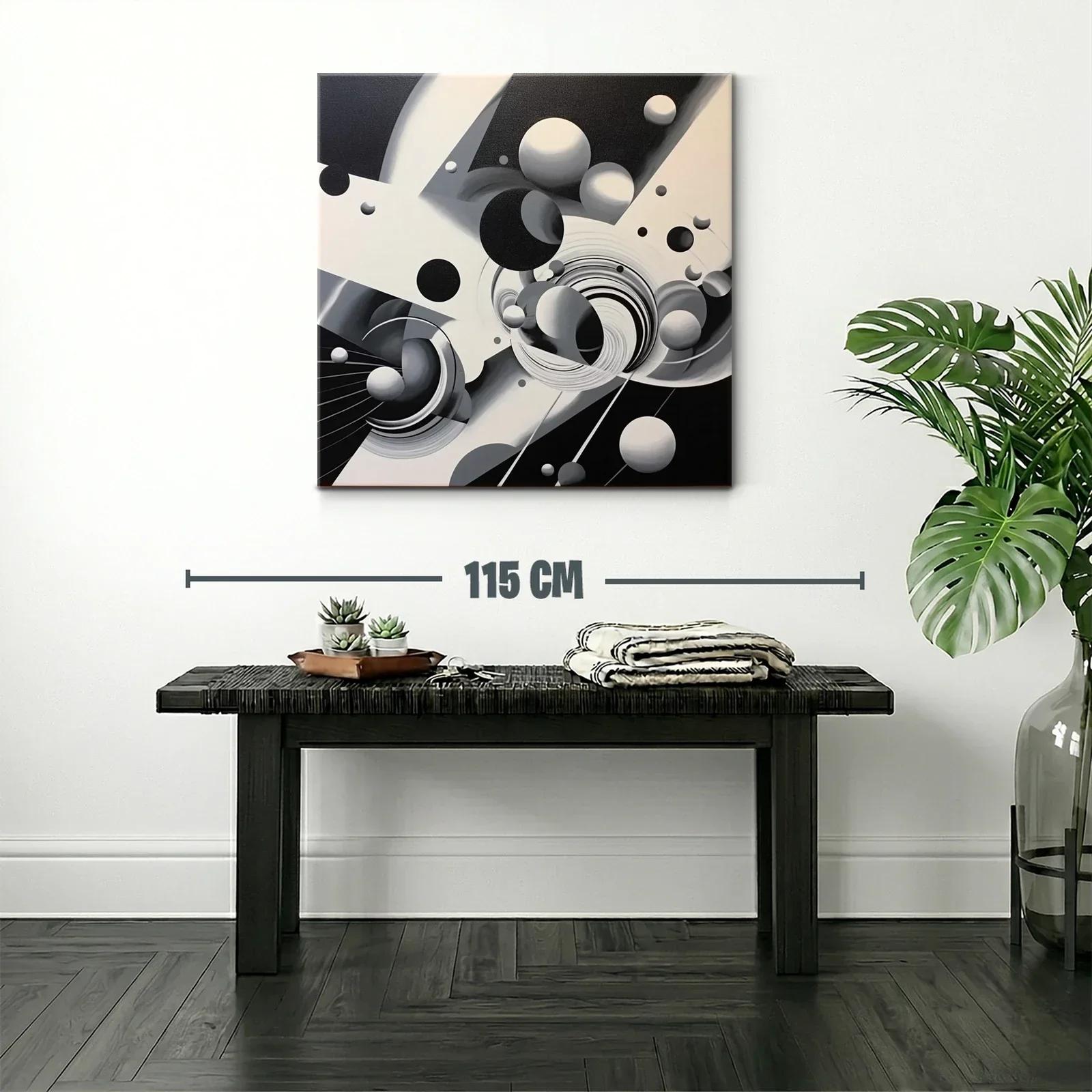 Composición abstracta en blanco negro con esferas dinámicas — miniatura 2