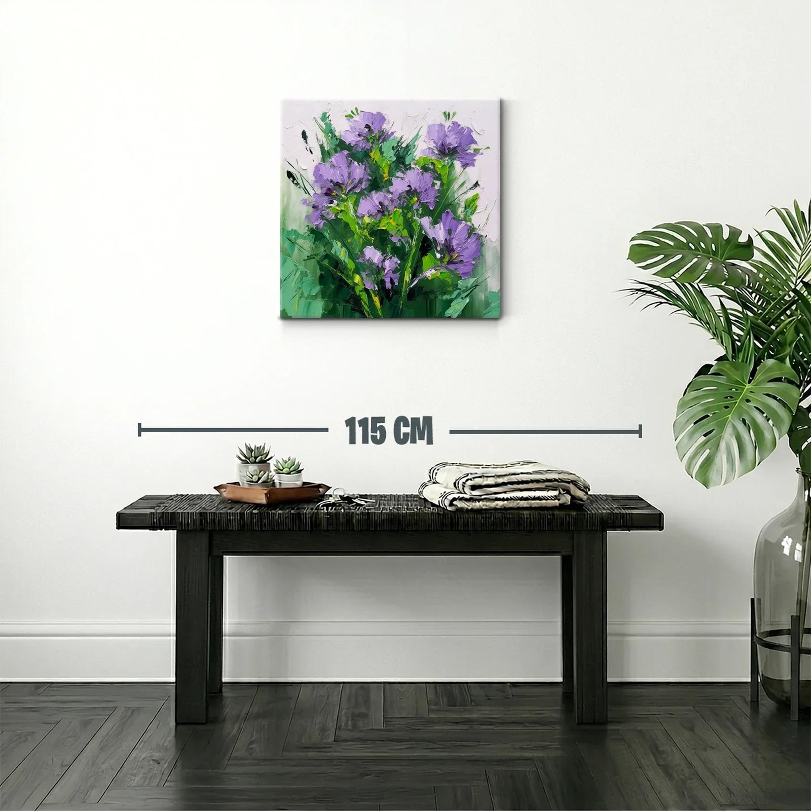 Cuadro moderno con flores lilas y follaje verde intenso — miniatura 2