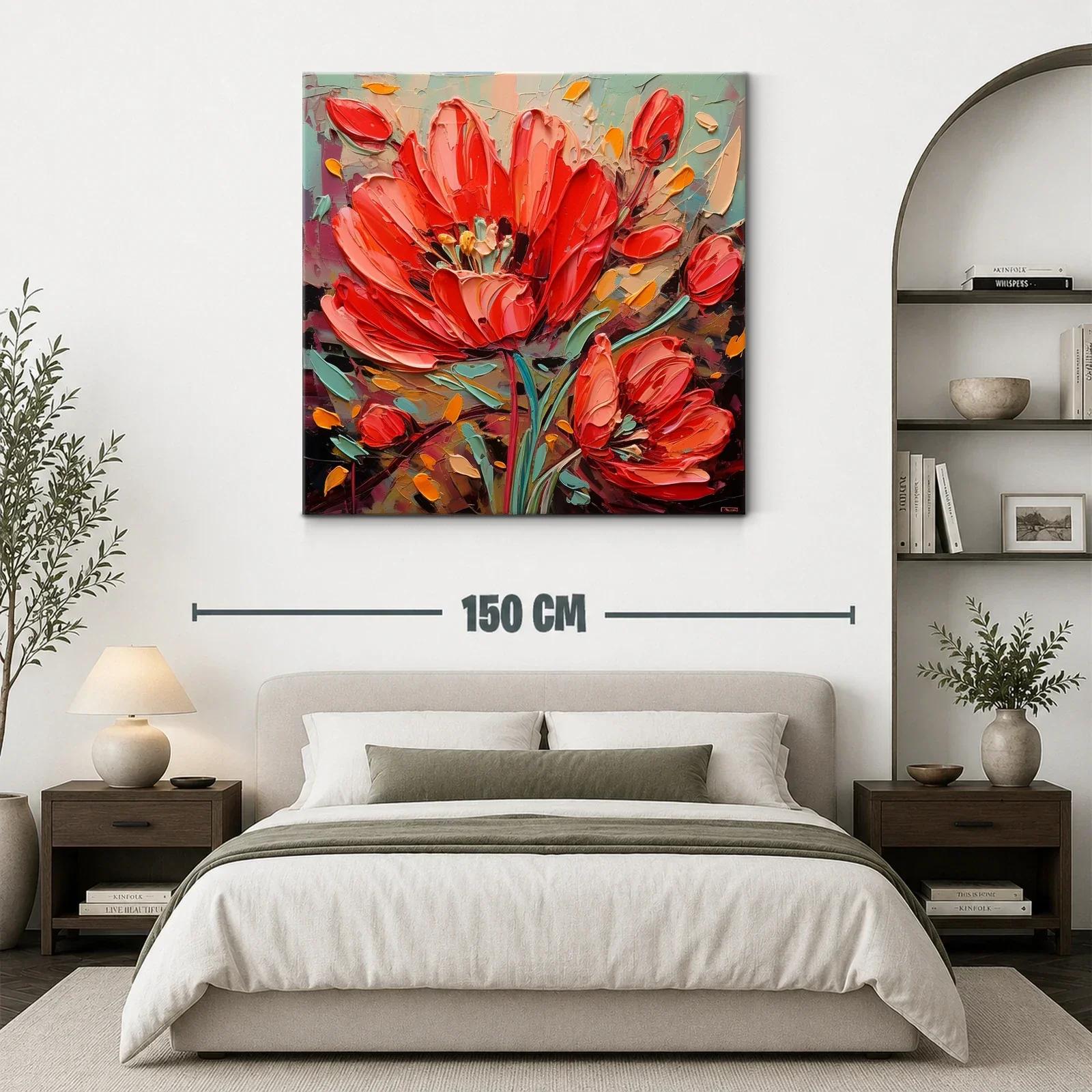 Cuadro moderno con llamativas flores rojas vibrantes — miniatura 3