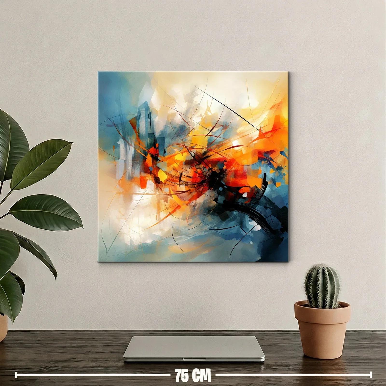 Cuadro abstracto con vibrantes tonos anaranjados y azules dinámicos — miniatura 2
