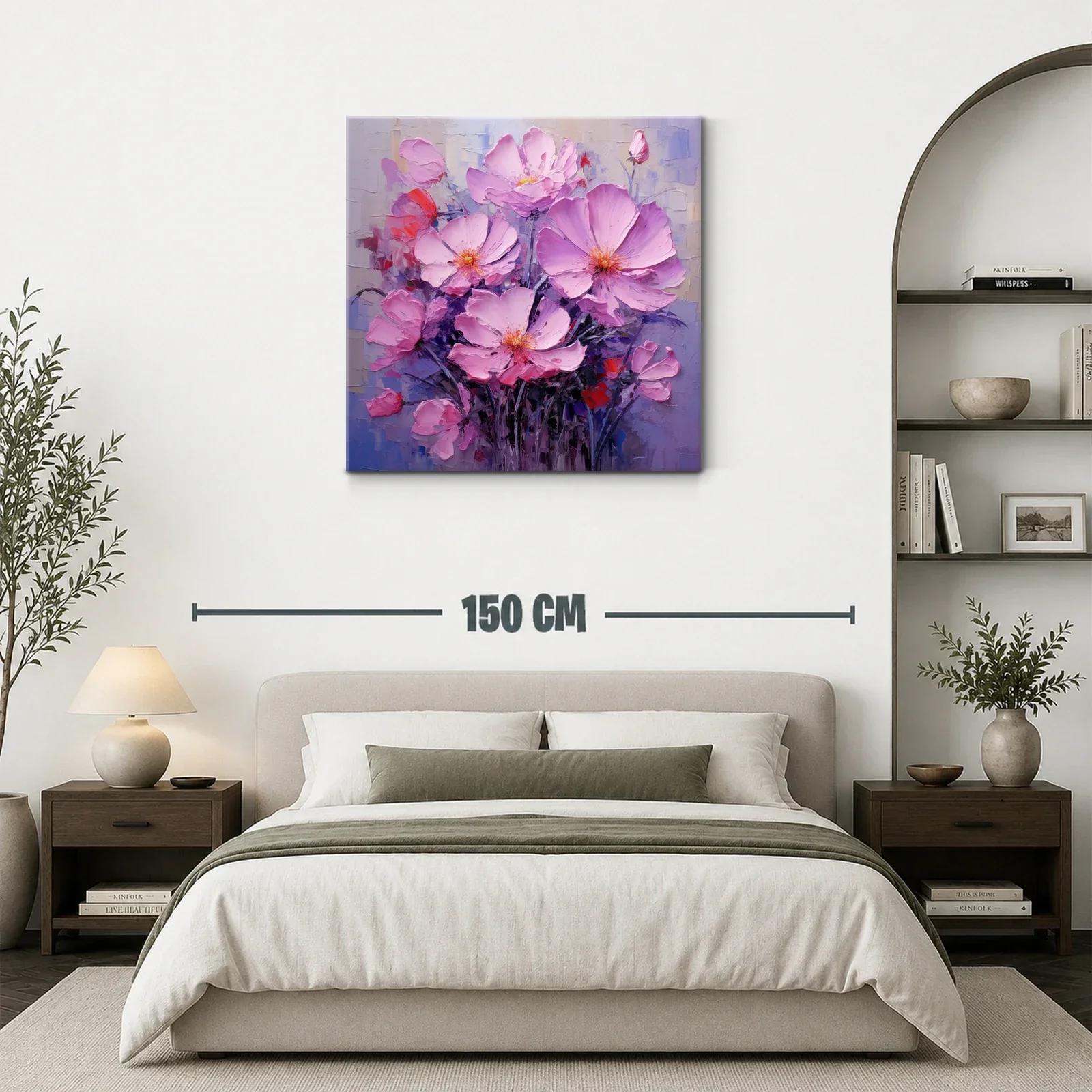 Cuadro moderno con ramo de flores en tonos rosas y lilas — miniatura 3