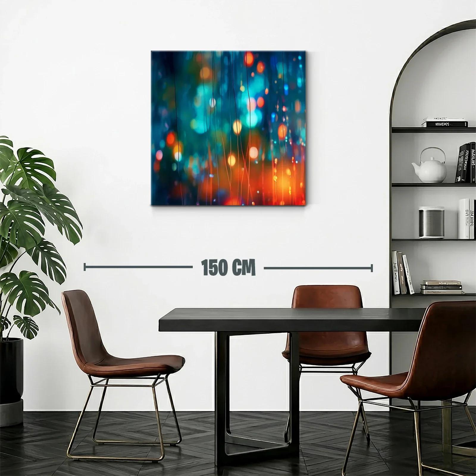 Cuadro abstracto con luces en tonos azul y naranja vibrante — miniatura 2