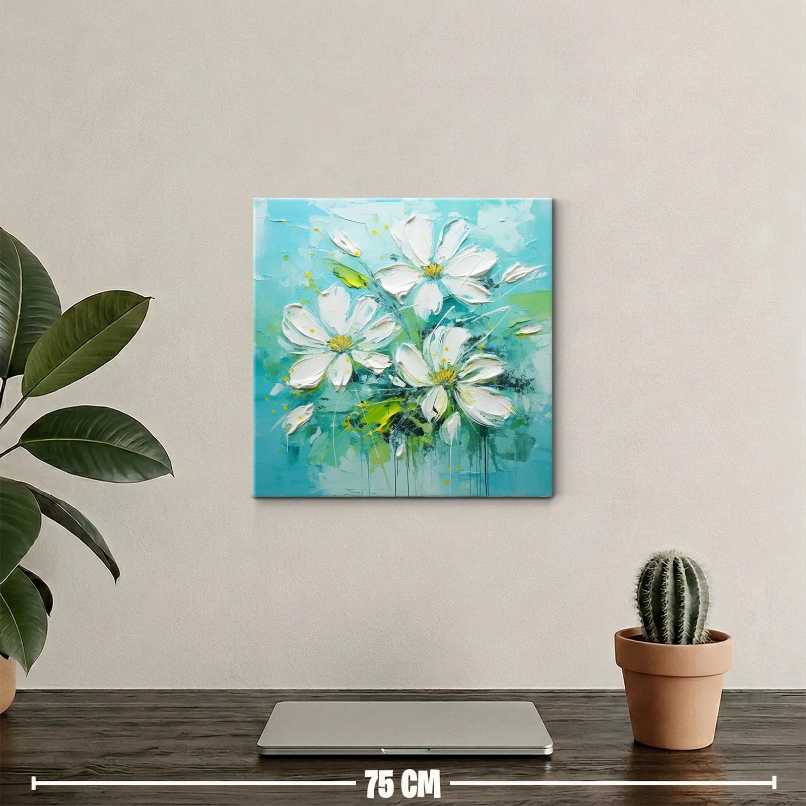 Flores blancas sobre fondo turquesa vibrante — miniatura 2