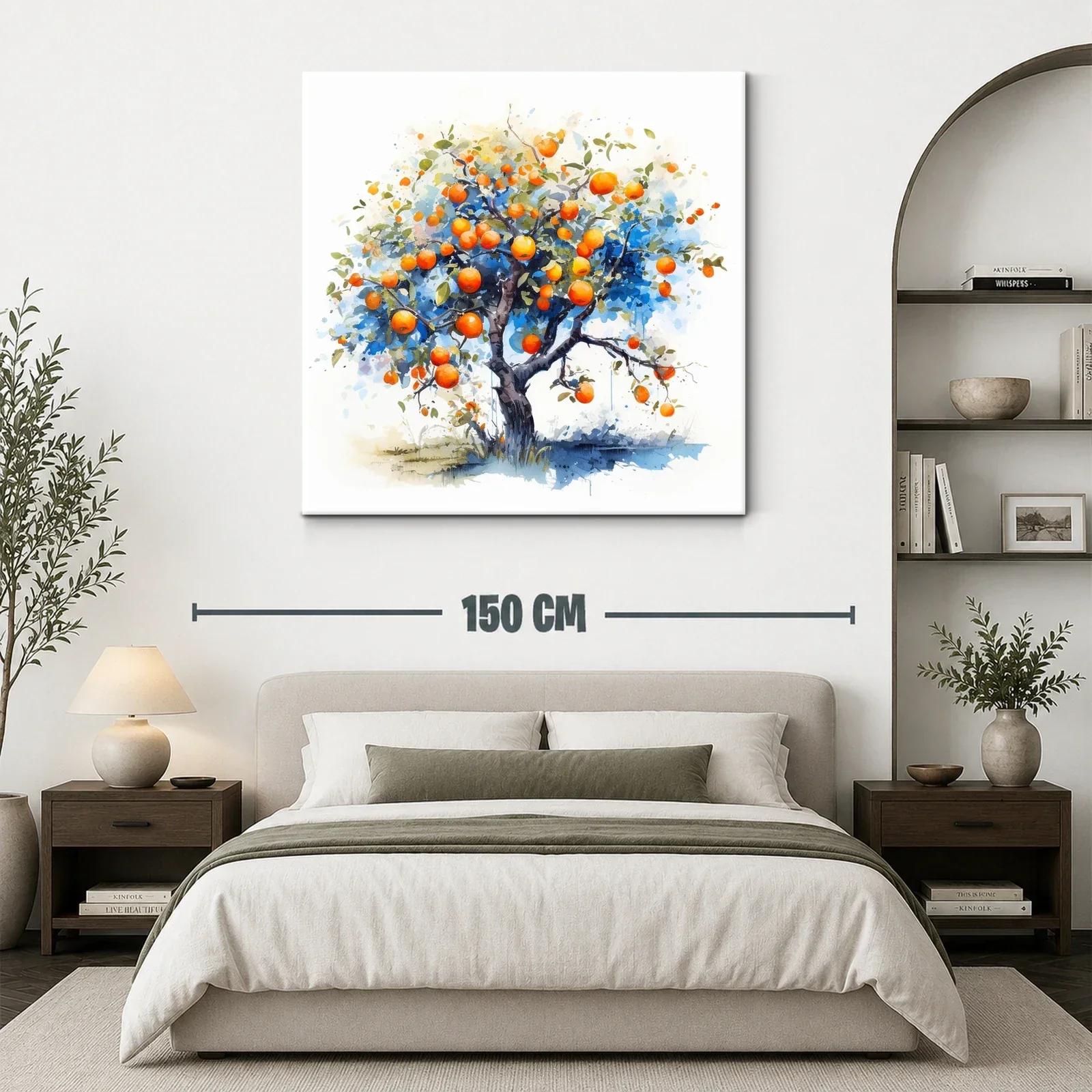 Árbol de naranjas vibrantes con fondo azul y blanco — miniatura 3