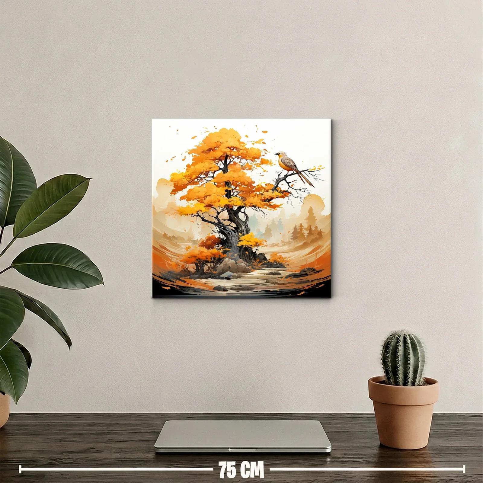 Árbol en otoño con pájaro sobre rama en paisaje sereno — miniatura 2