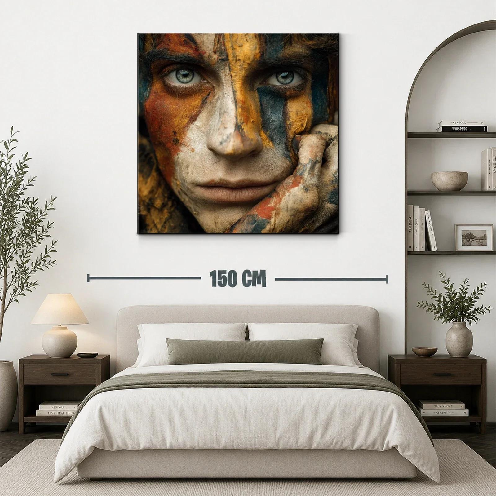 Rostro con pintura tribal en tonos tierra y azules profundos — miniatura 3