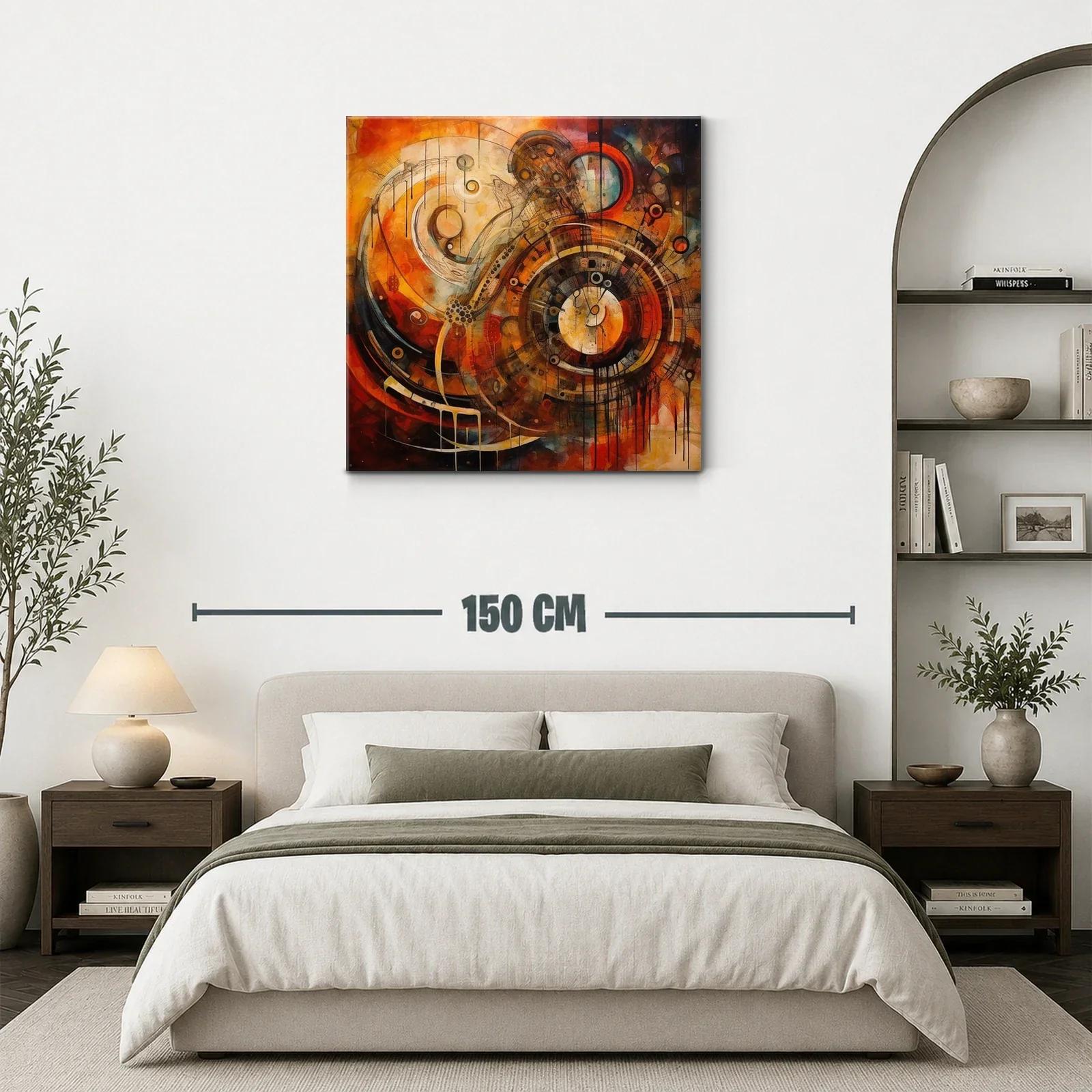 Cuadro abstracto con formas circulares y tonos cálidos intensos — miniatura 3