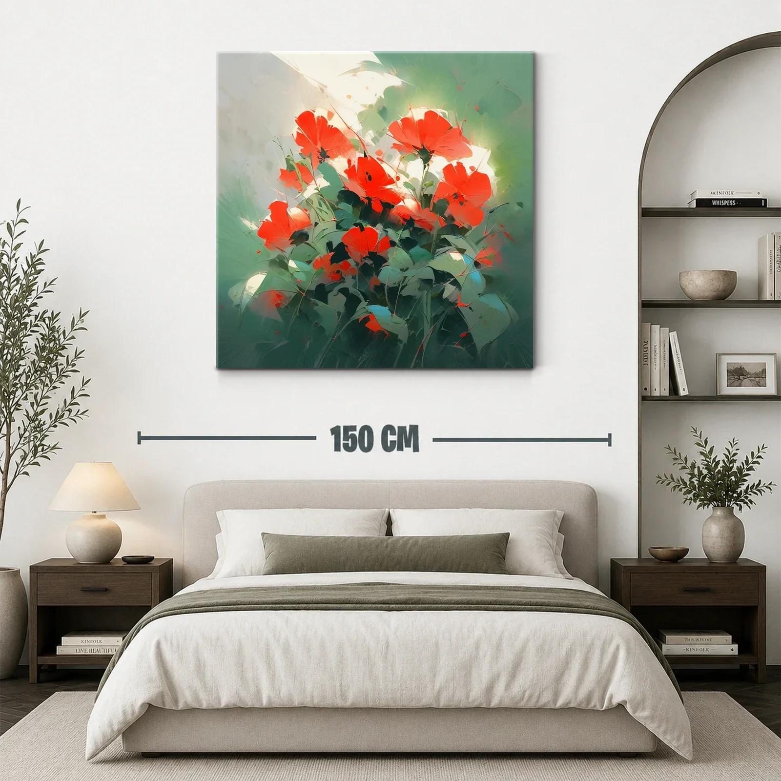 Cuadro flores rojas vibrantes entre follaje verde — miniatura 3