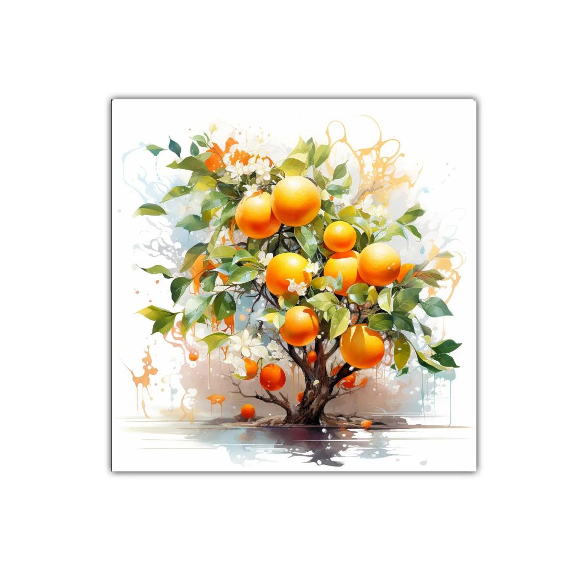 Cuadro decorativo árbol de naranjas vibrantes y hojas verdes — miniatura 1