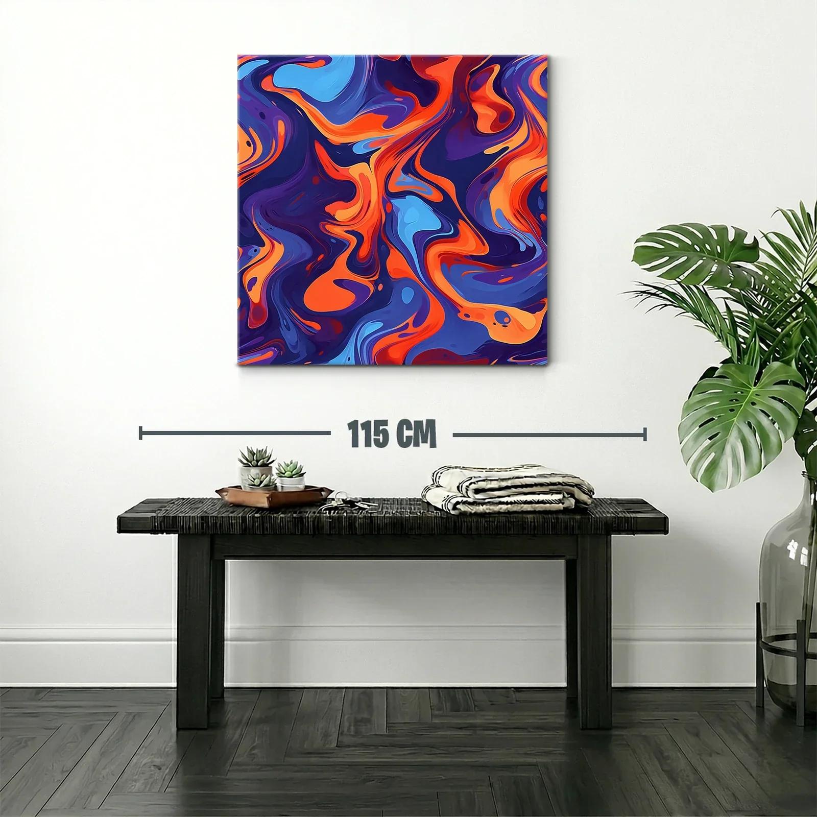 Cuadro abstracto en tonos vibrantes azul y naranja — miniatura 2