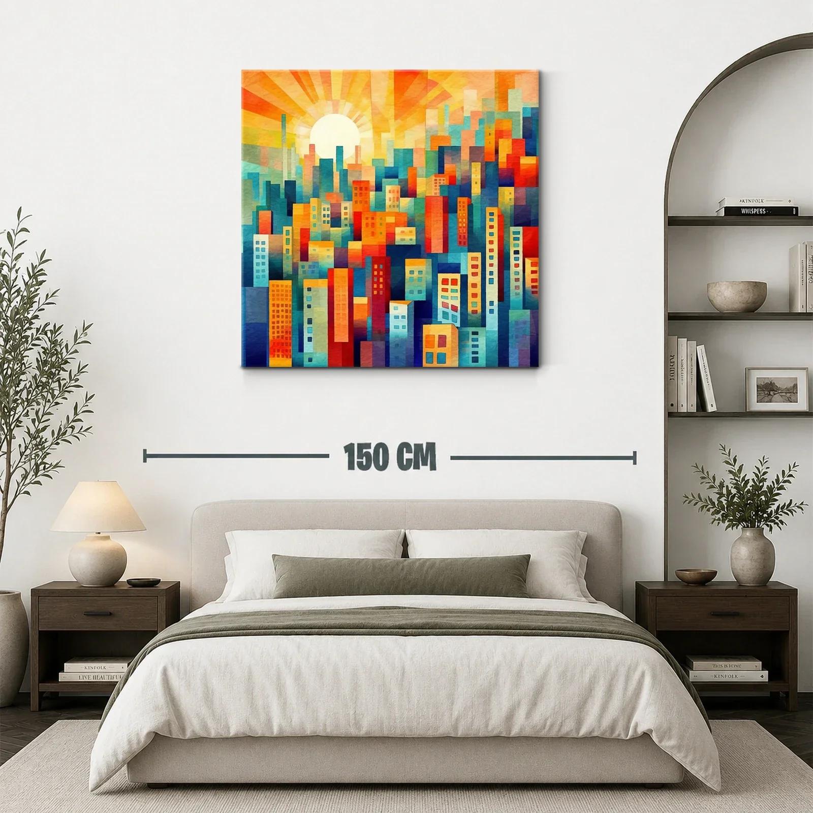 Ciudad vibrante con sol radiante al amanecer — miniatura 3