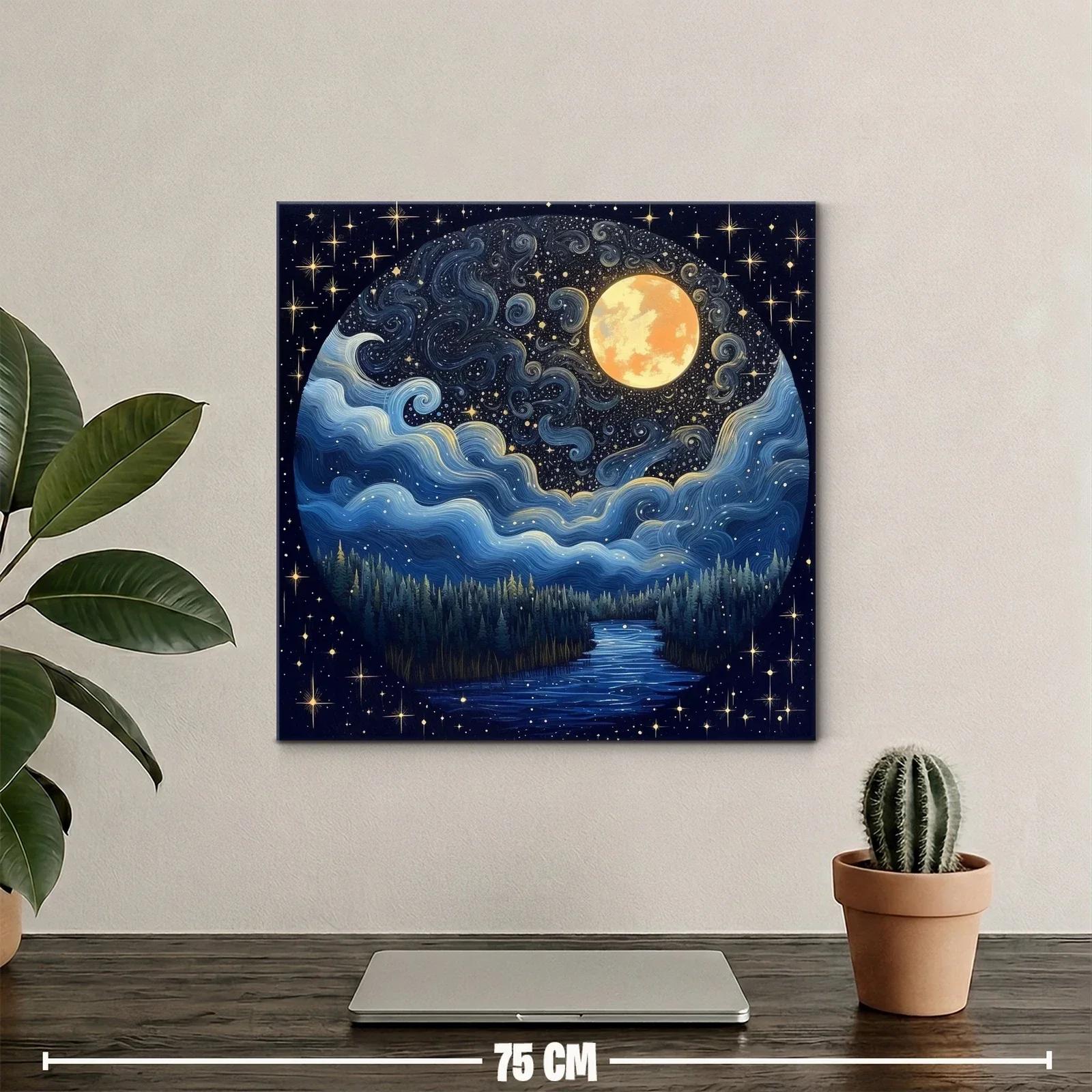 Paisaje nocturno con luna llena y cielo estrellado — miniatura 2