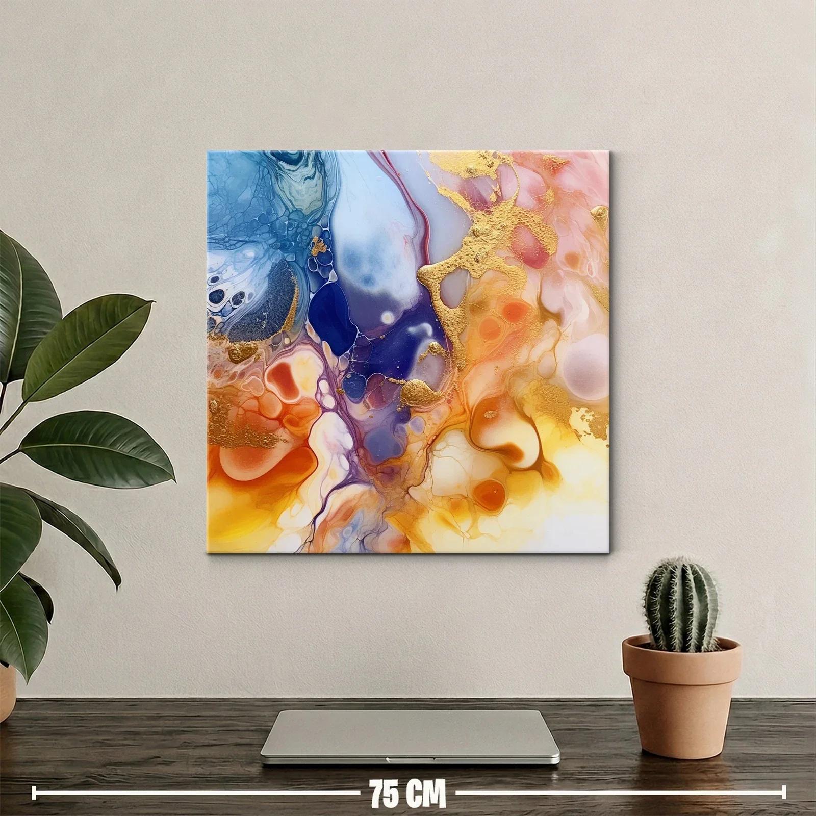 Cuadro abstracto con tonos cálidos y detalles dorados — miniatura 2