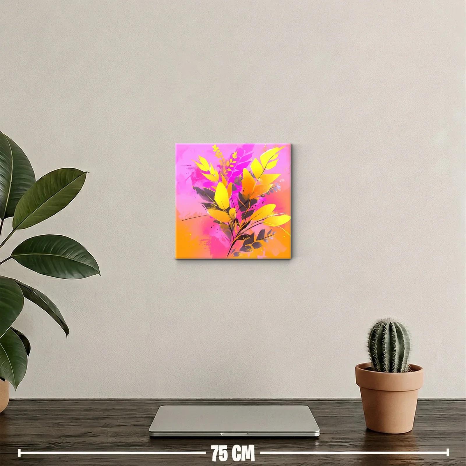 Cuadro decorativo con hojas vibrantes en tonos cálidos — miniatura 2