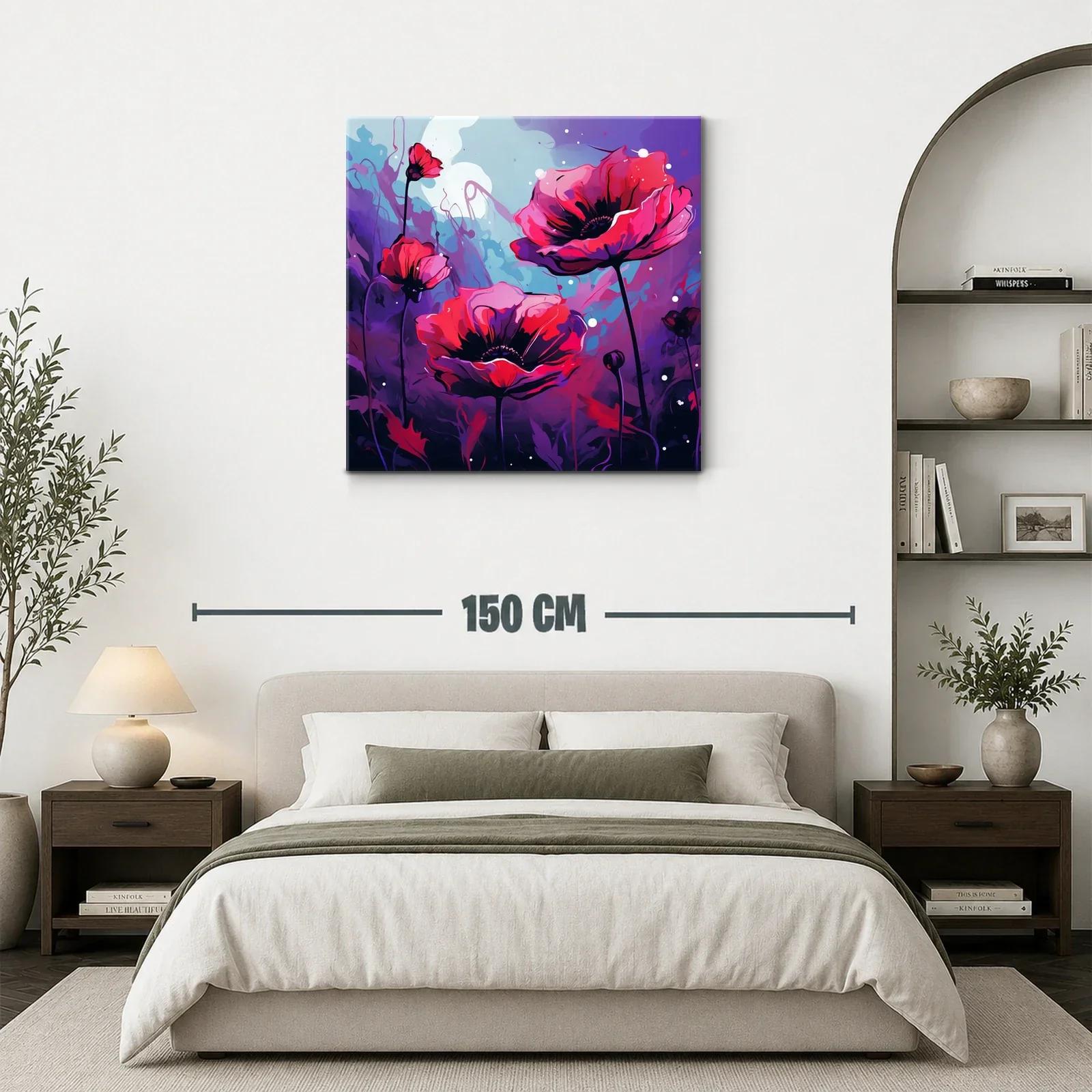 Flores rojas vibrantes sobre fondo púrpura y azul — miniatura 3