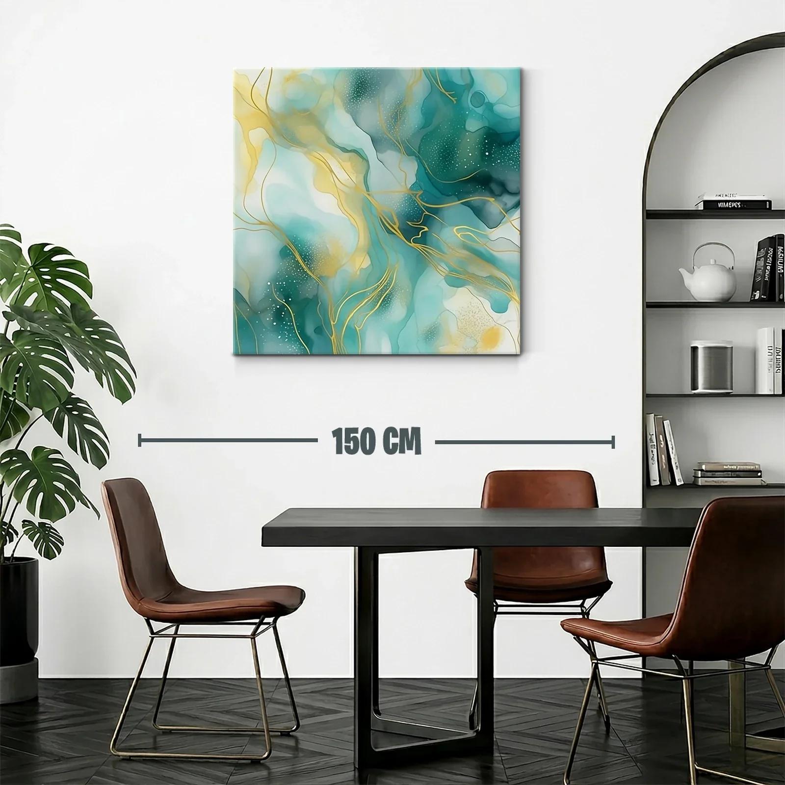 Cuadro abstracto en tonos turquesa y dorado — miniatura 2