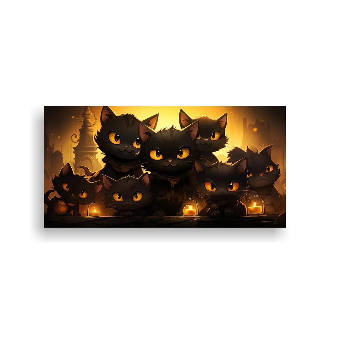Cuadro grupo de gatos negros con faroles nocturnos — imagen principal
