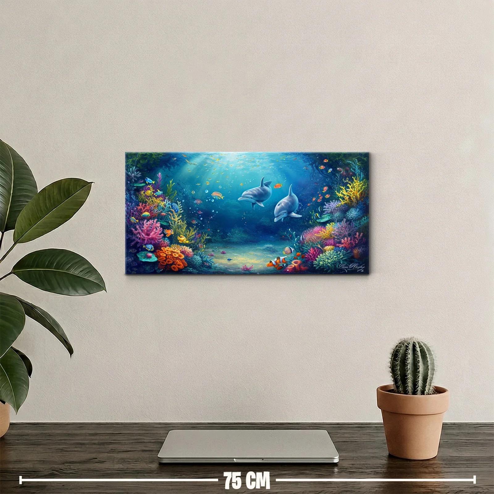 Cuadro delfines entre corales brillantes — miniatura 2