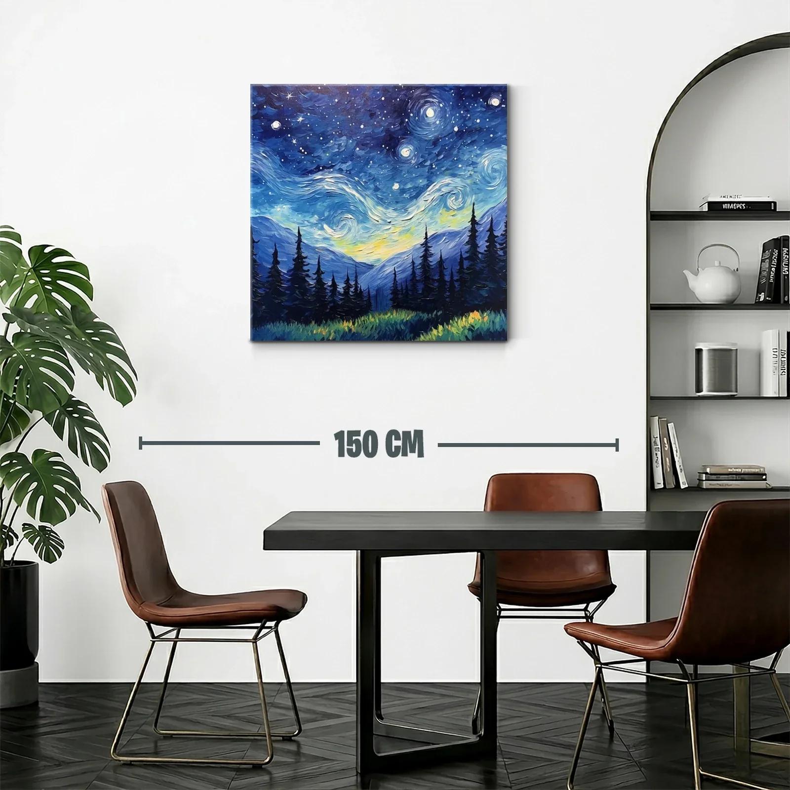 Paisaje nocturno con cielo estrellado sobre montañas y bosque — miniatura 2