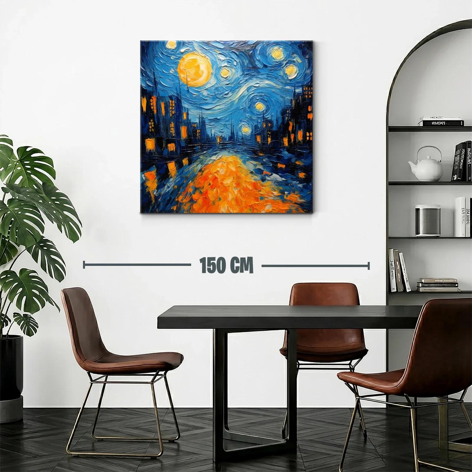 Calle nocturna iluminada en tonos azules y naranjas vibrantes — miniatura 2