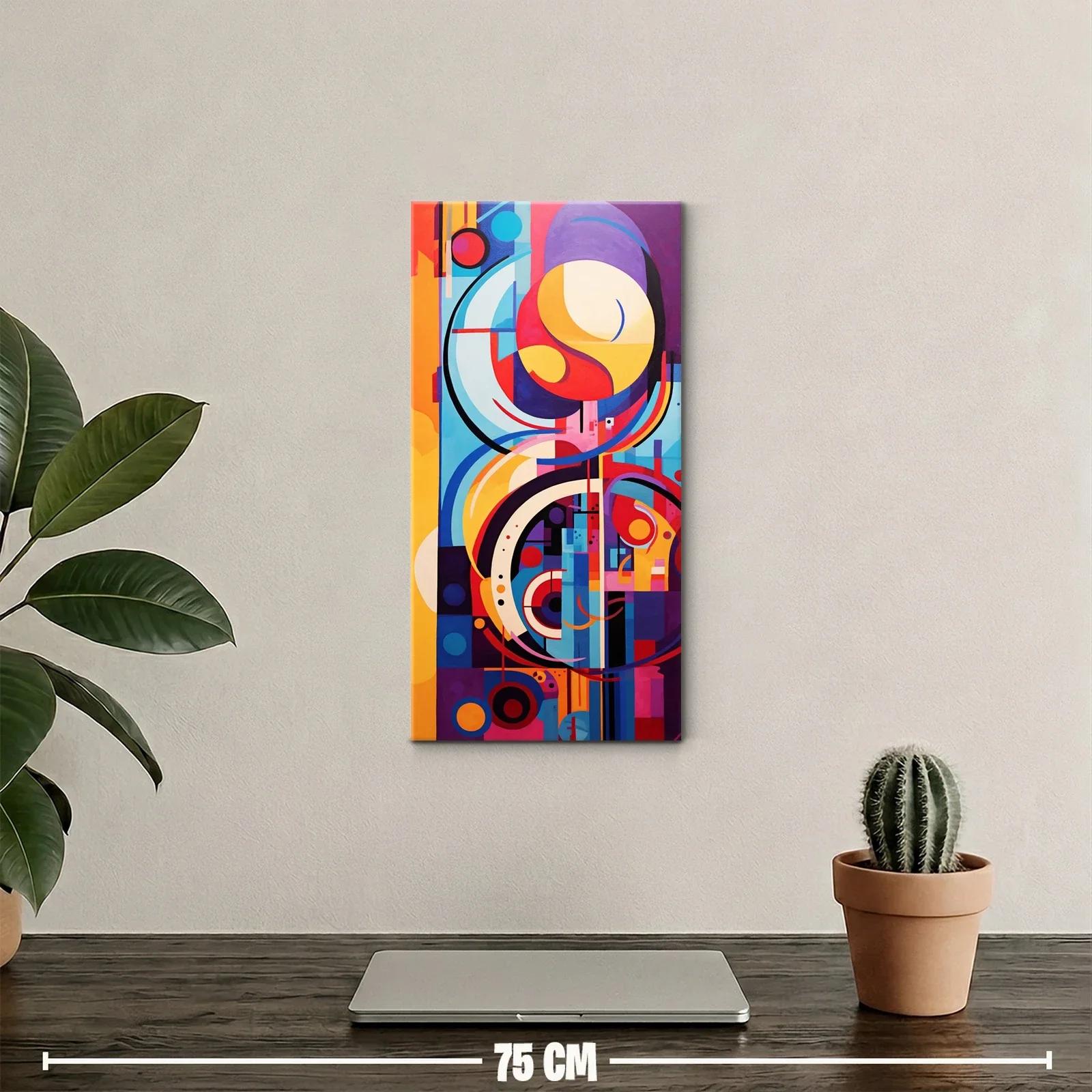 Cuadro composición geométrica abstracta con curvas negras y tonos lila — miniatura 2