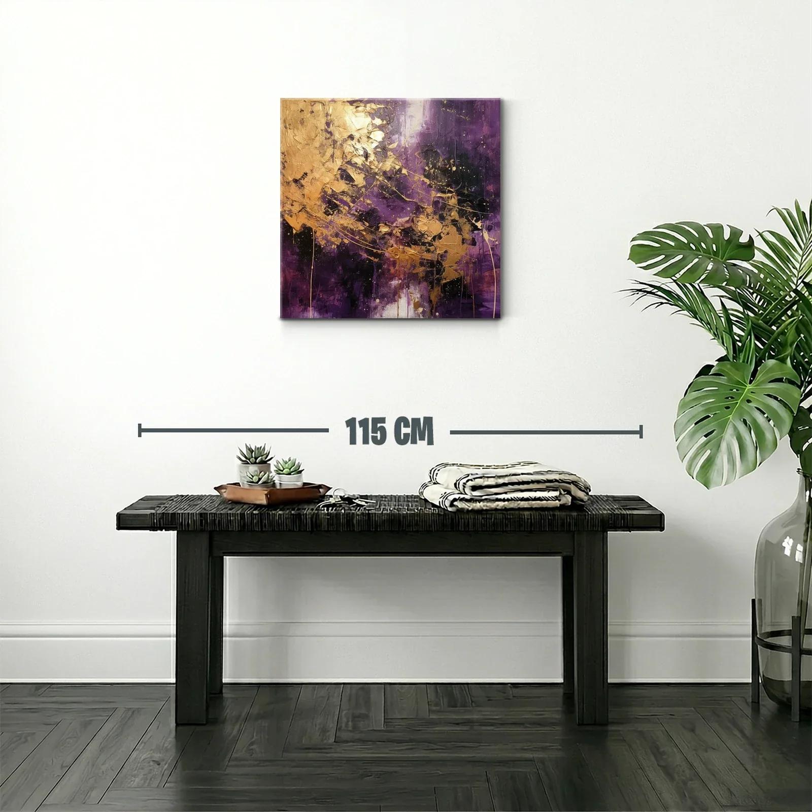 Cuadro abstracto con detalles dorados y tonos violetas intensos — miniatura 2
