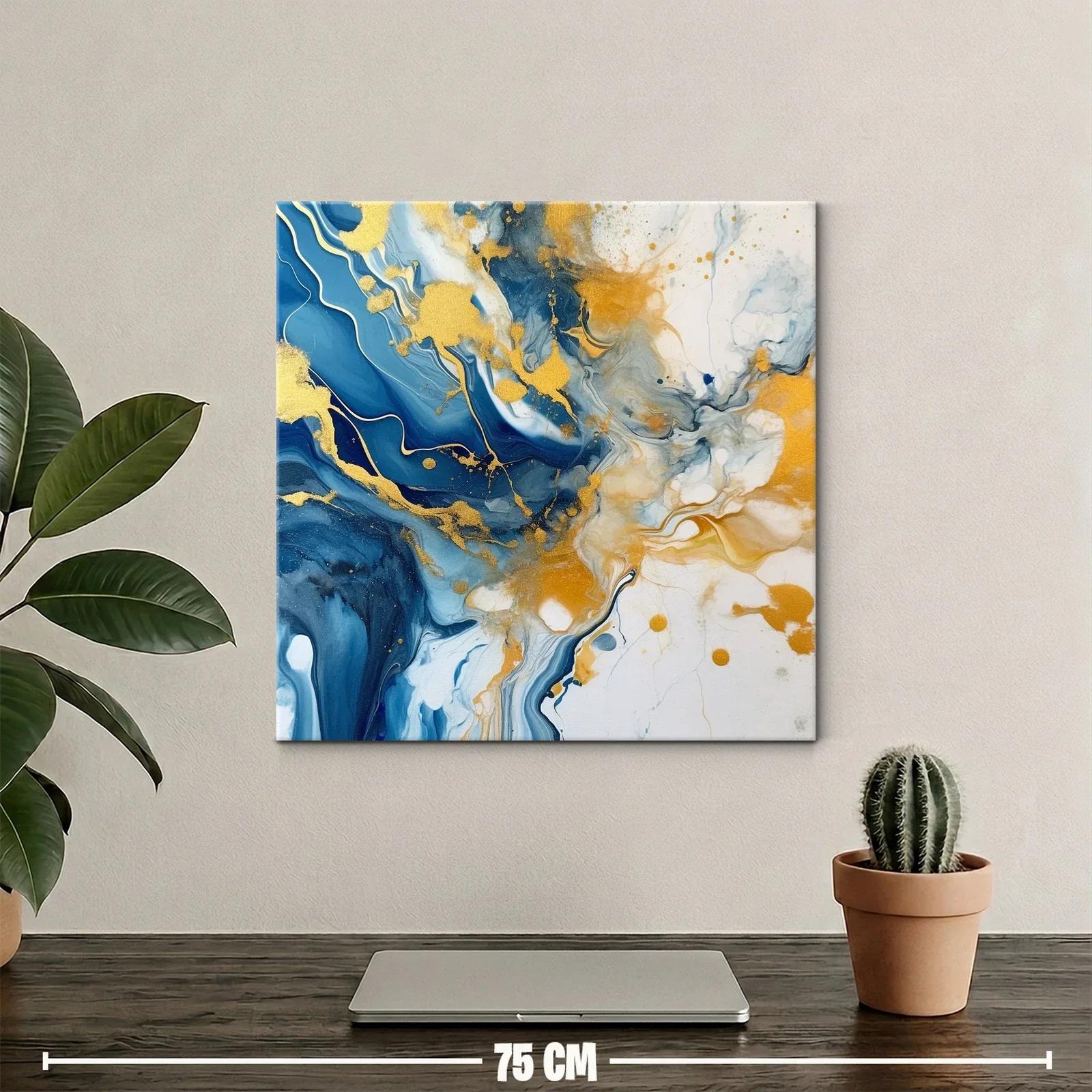 Cuadro abstracto con vibrantes tonos azules y dorados — miniatura 2