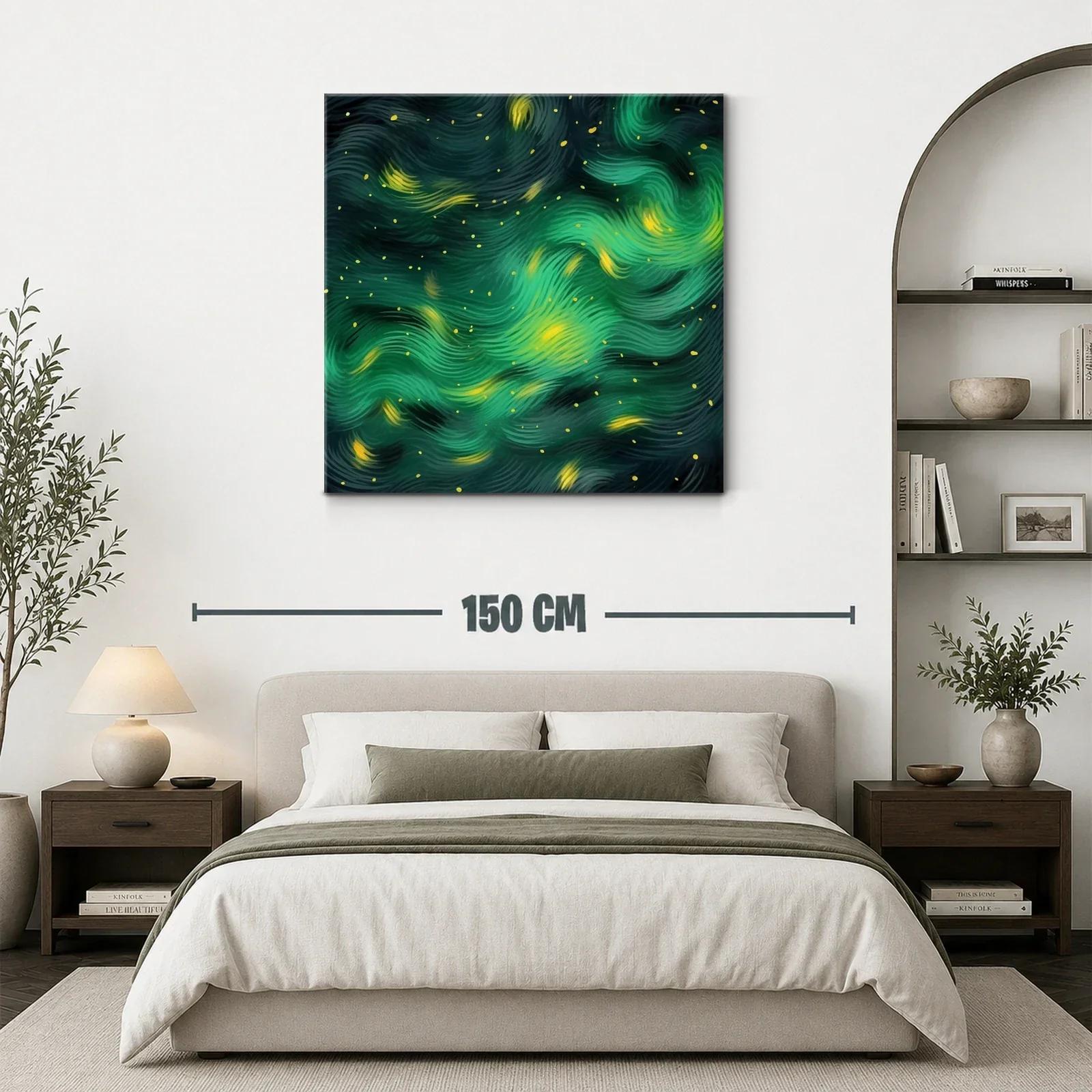 Cuadro abstracto con textura fluida en tonos verdes y amarillos — miniatura 3