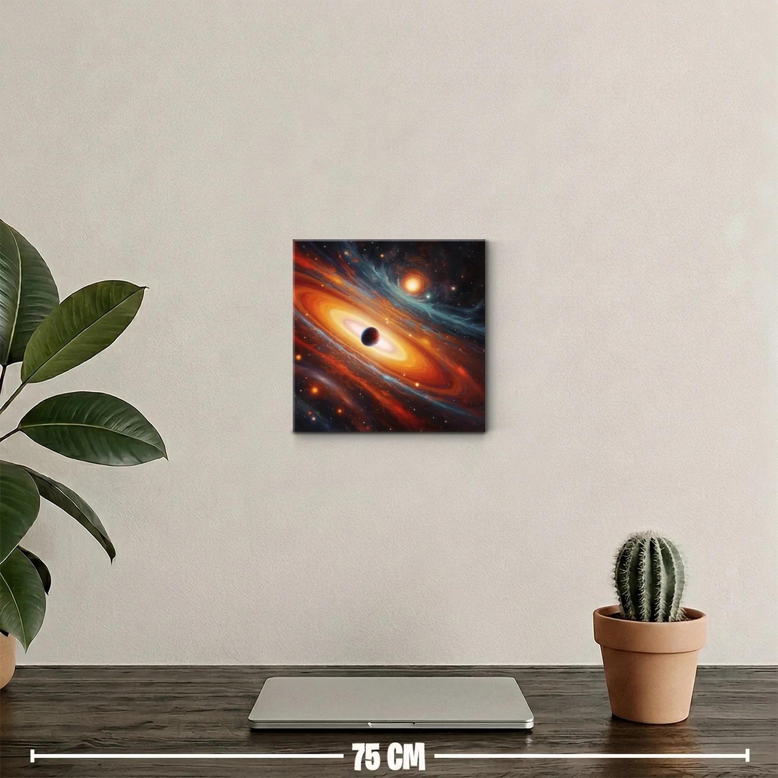 Cuadro galaxia en tonos cálidos con planeta central — miniatura 2