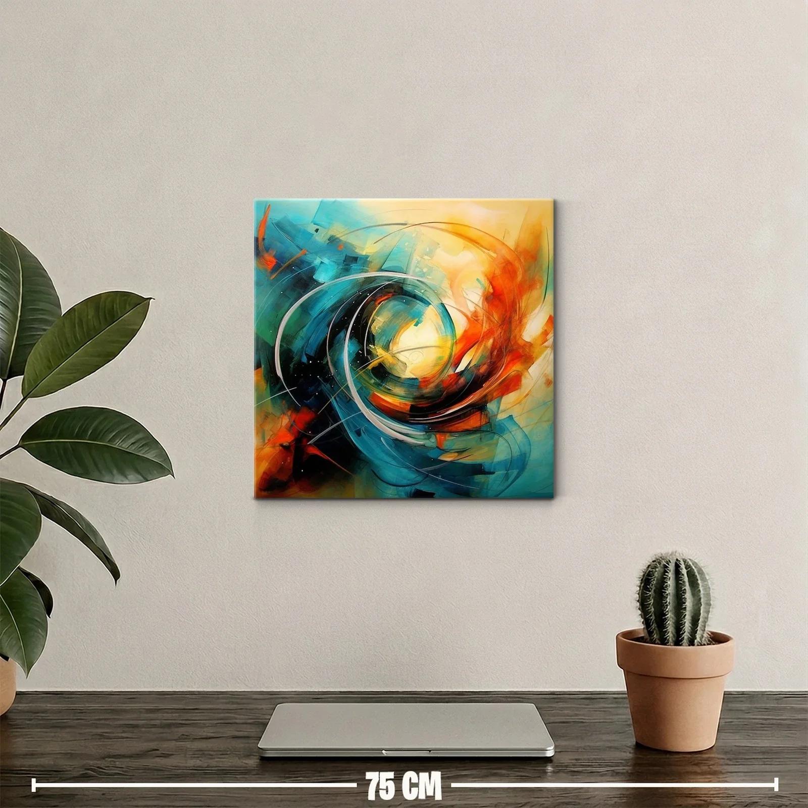 Cuadro abstracto con energía vibrante y dinámica en azul y naranja — miniatura 2