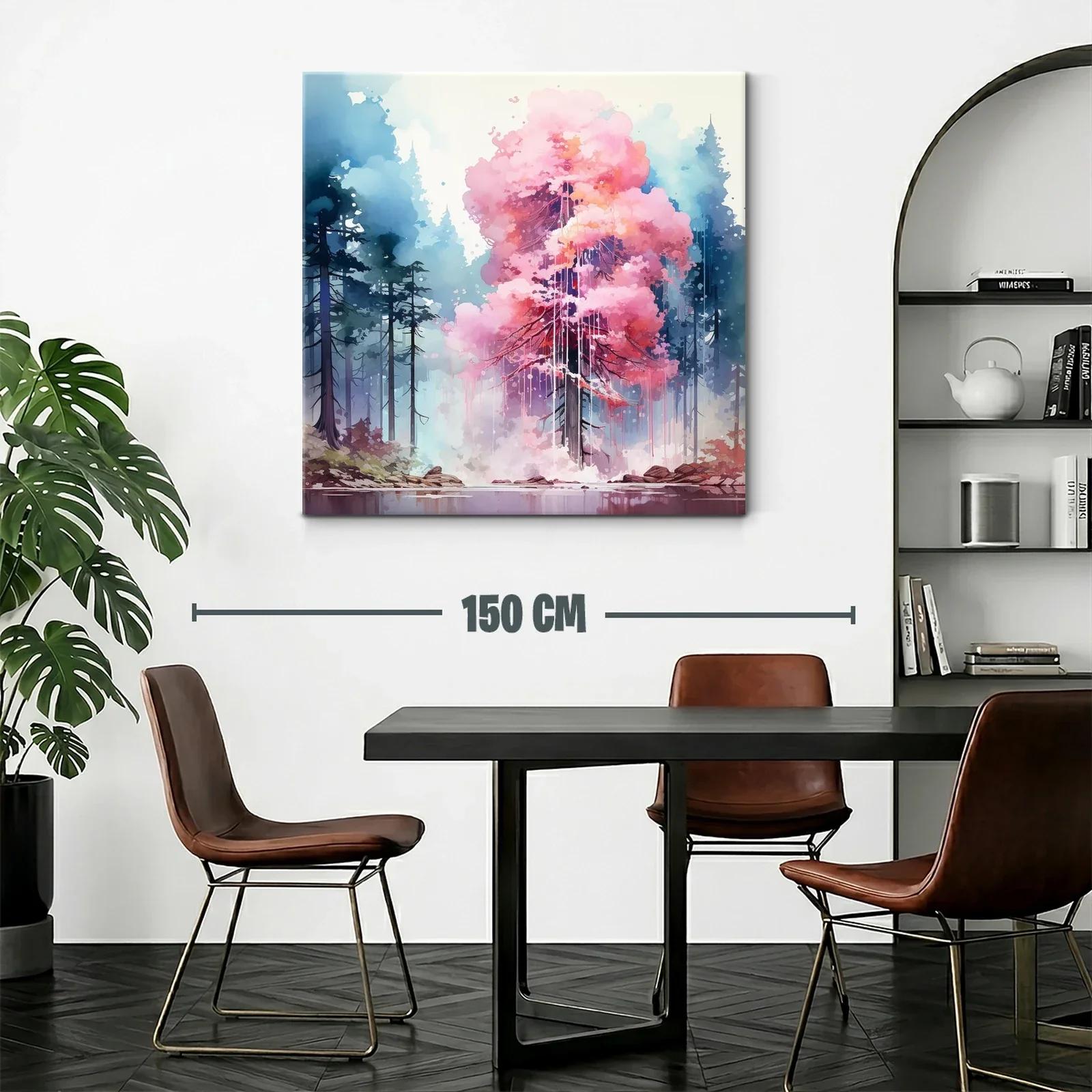 Árbol rosa vibrante en bosque de ensueño matutino — miniatura 2
