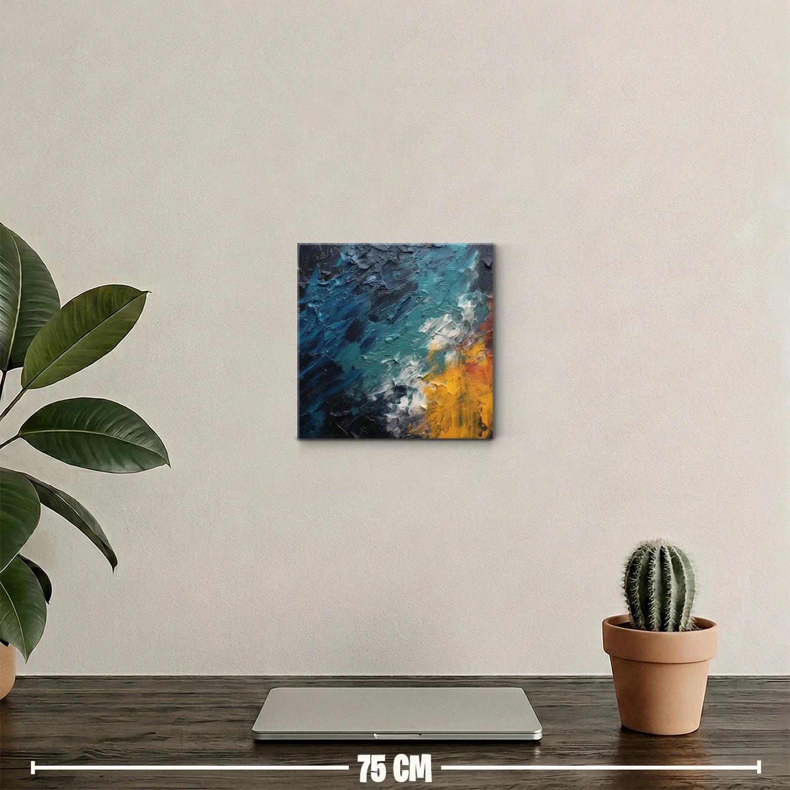 Cuadro abstracto con texturas en azul y amarillo vibrante — miniatura 2