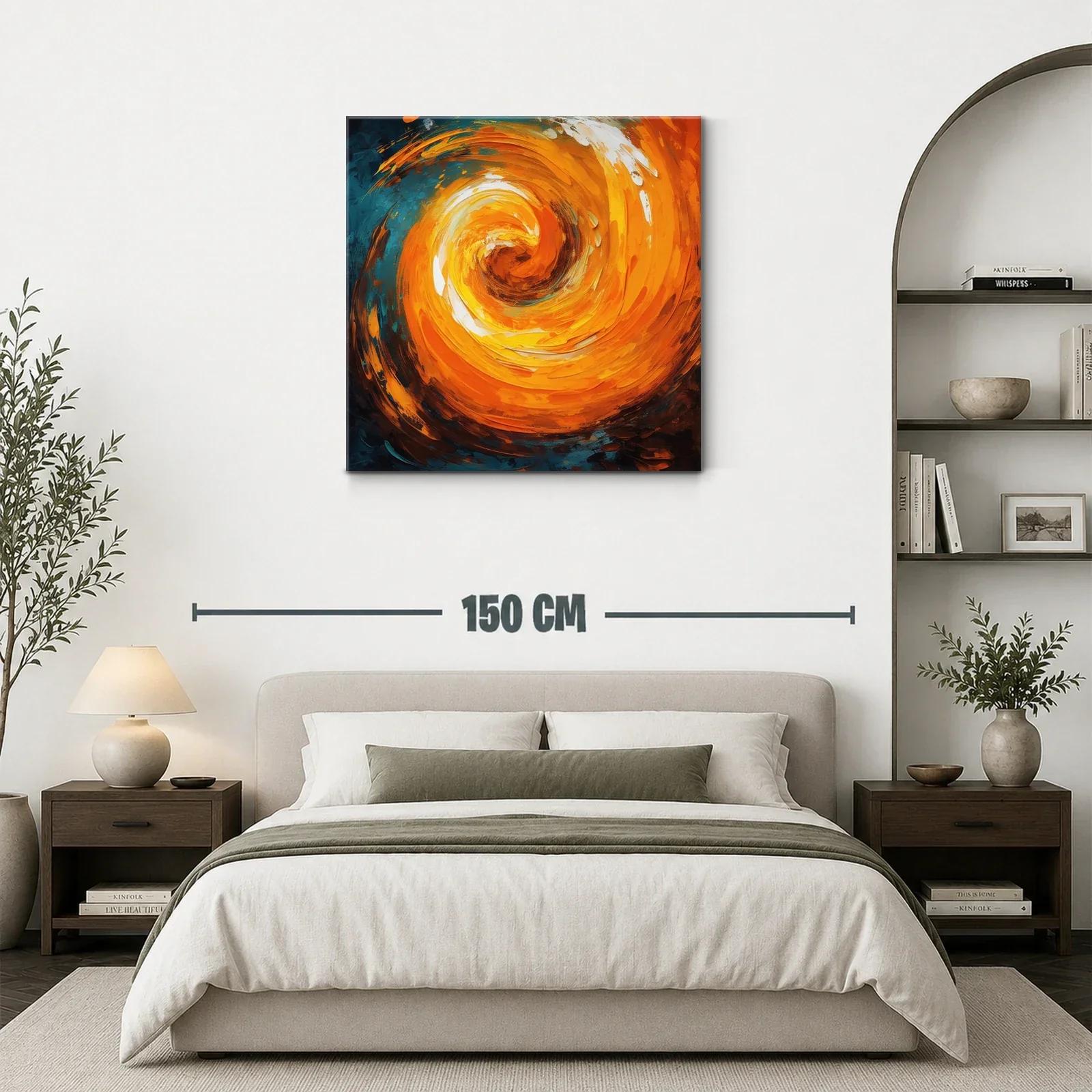 Cuadro abstracto en espiral vibrante tonos naranja y azul — miniatura 3