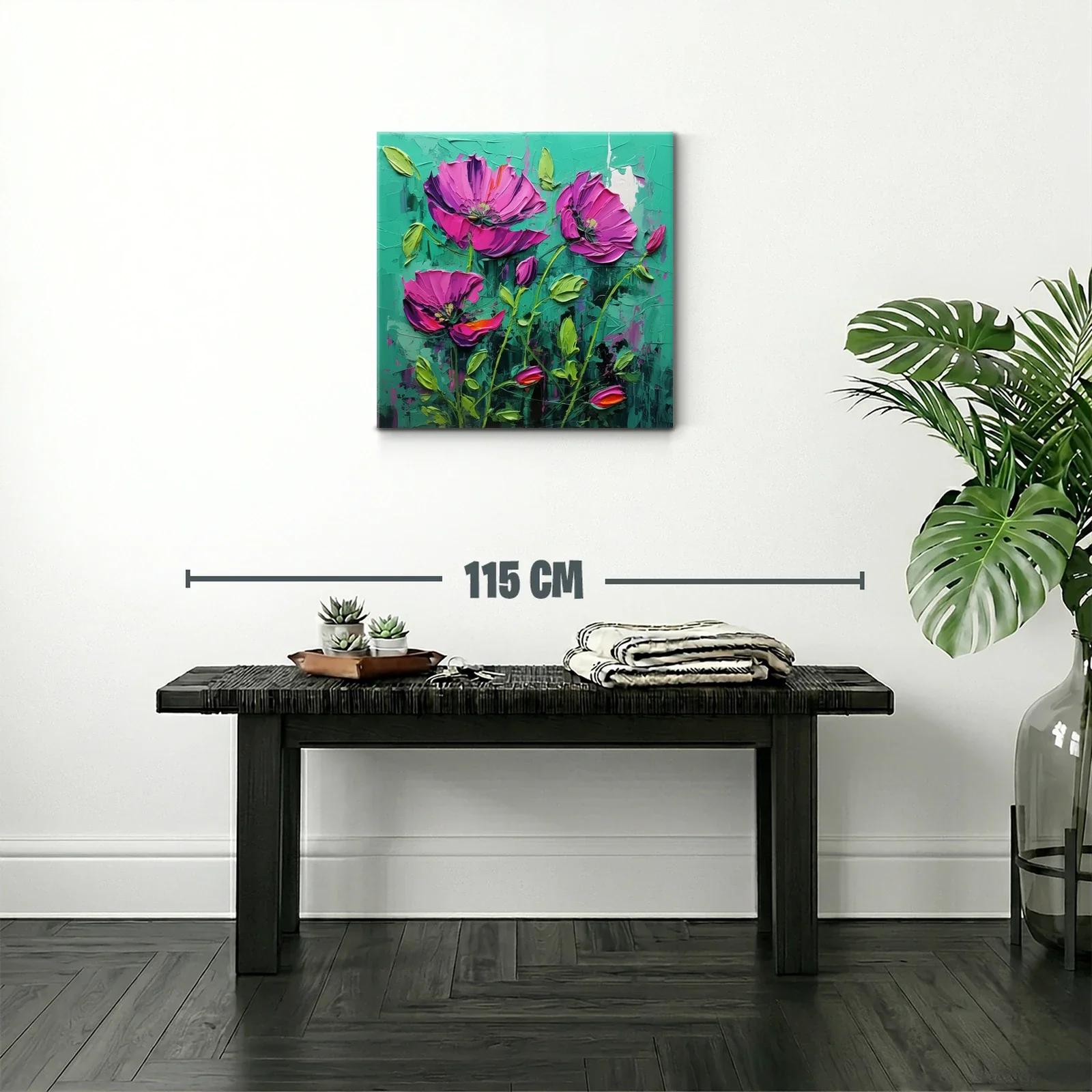Cuadro con flores fucsias vibrantes sobre fondo verde — miniatura 2
