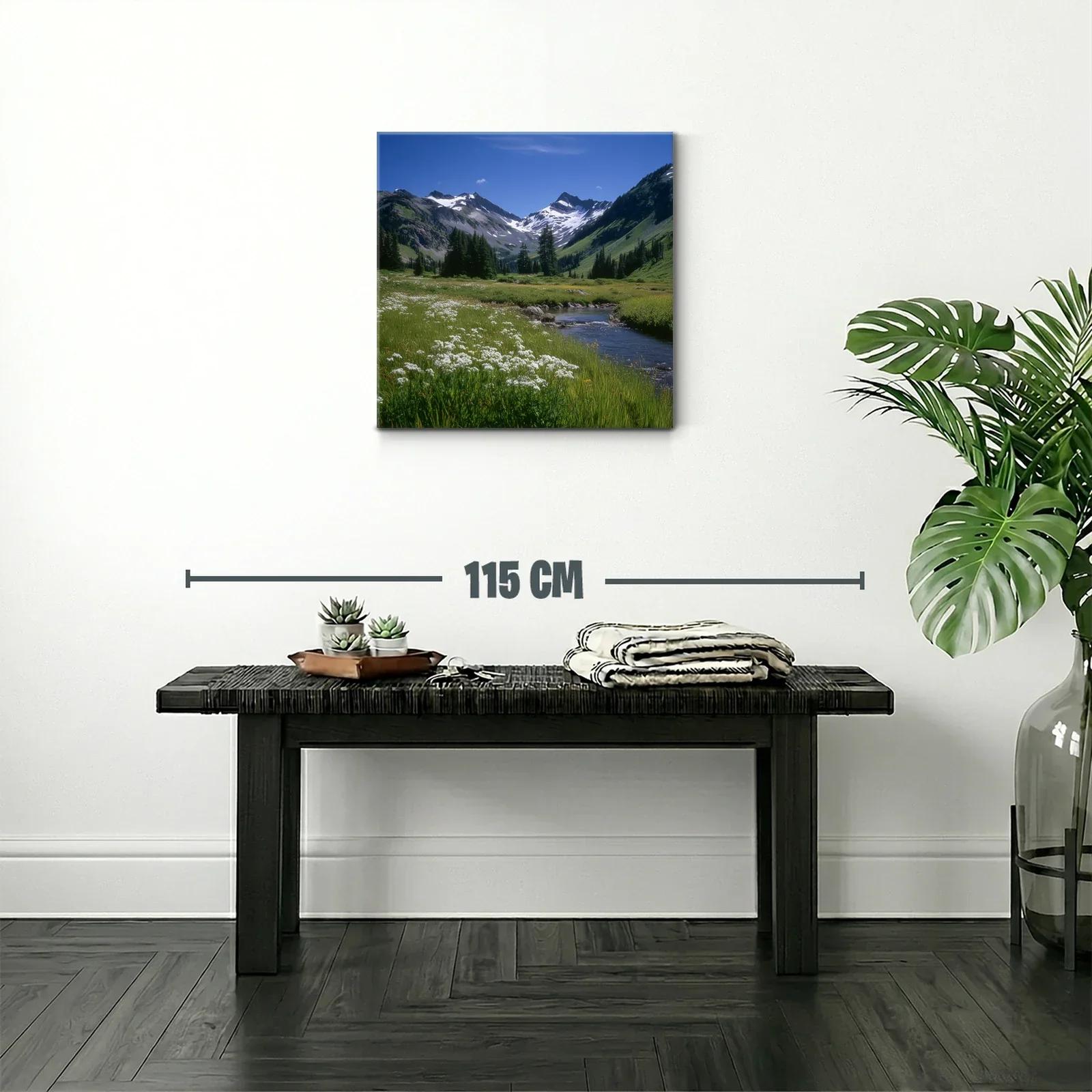 Paisaje natural con montañas nevadas y pradera verde — miniatura 2