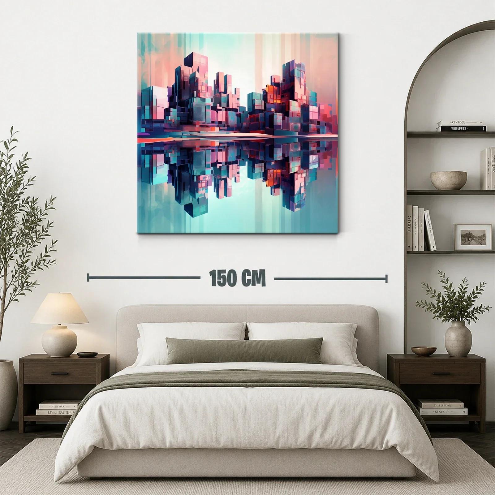 Ciudad futurista reflejada en tonos vibrantes y suaves — miniatura 3