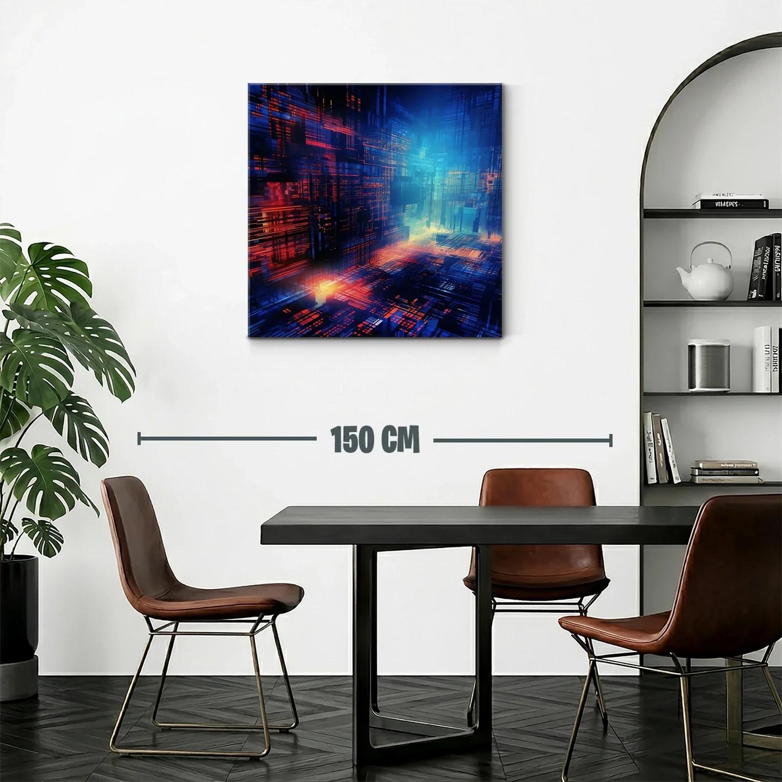 Ciudad futurista iluminada con líneas digitales y luces cálidas — miniatura 2