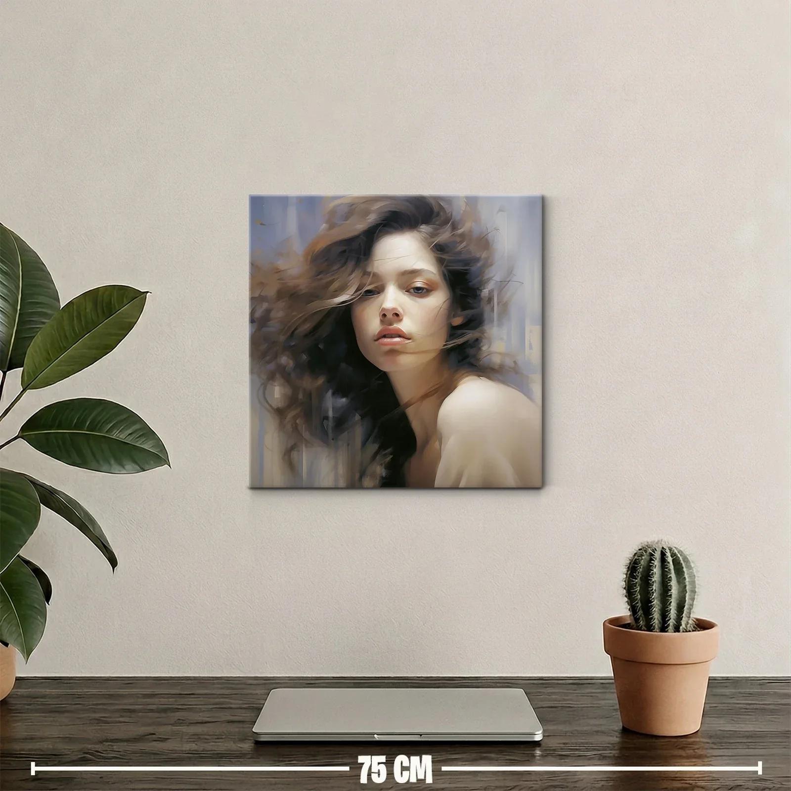 Retrato femenino expresivo con mirada intensa y melena al viento — miniatura 2