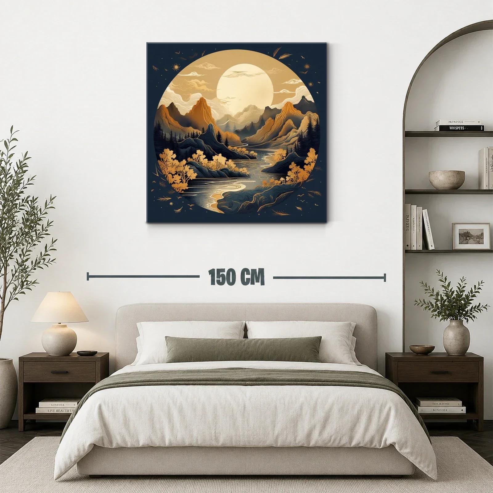 Paisaje Montañoso Bajo Luna Llena en Tonos Dorados — miniatura 3