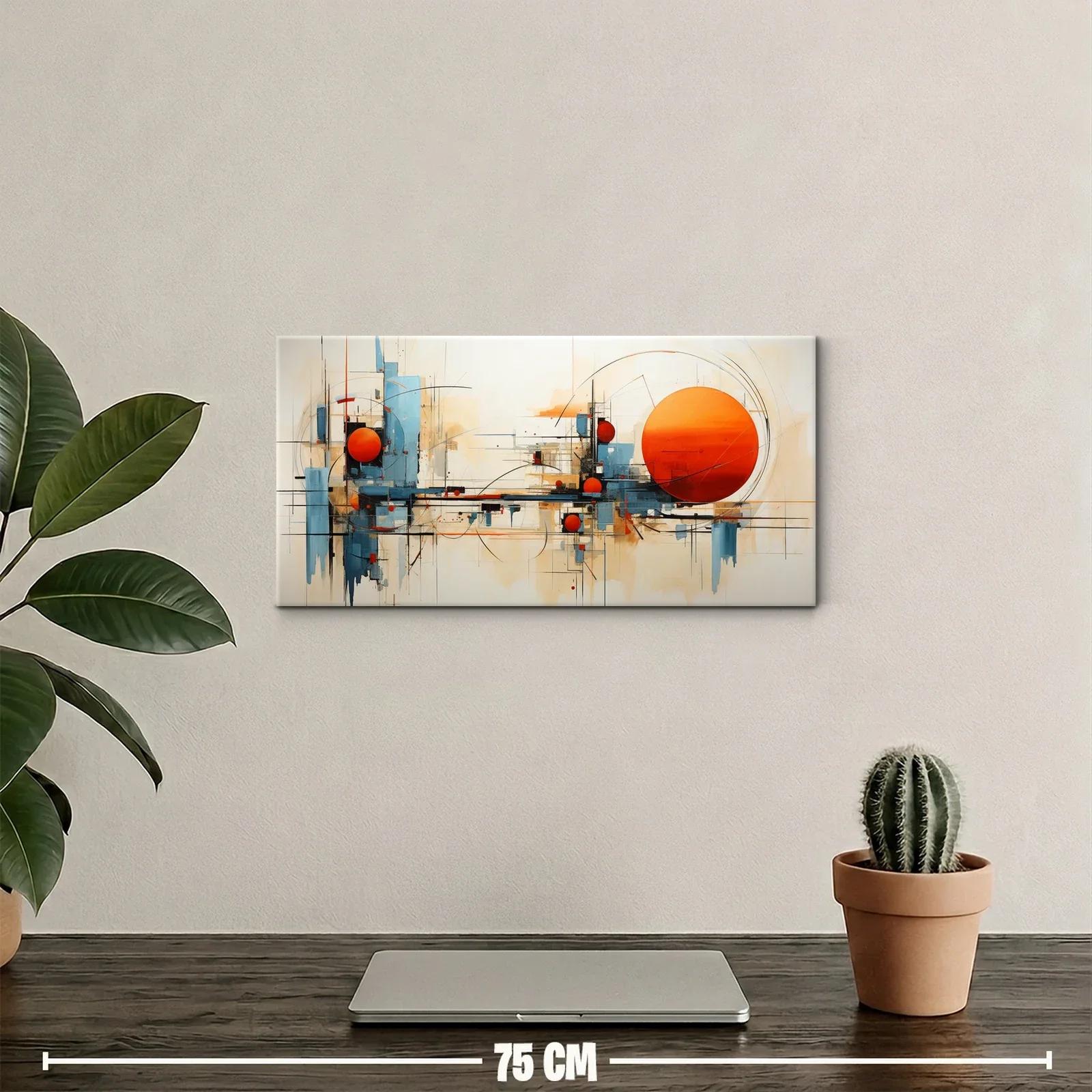 Cuadro composición geométrica abstracta con gran círculo naranja — miniatura 2