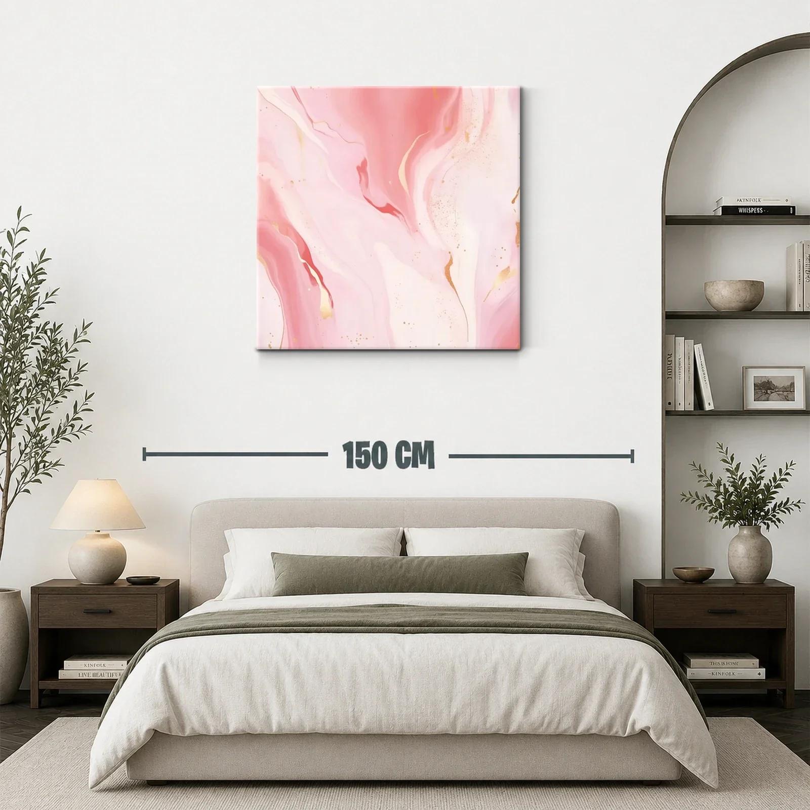 Cuadro abstracto en tonos rosa y detalles dorados elegantes — miniatura 3