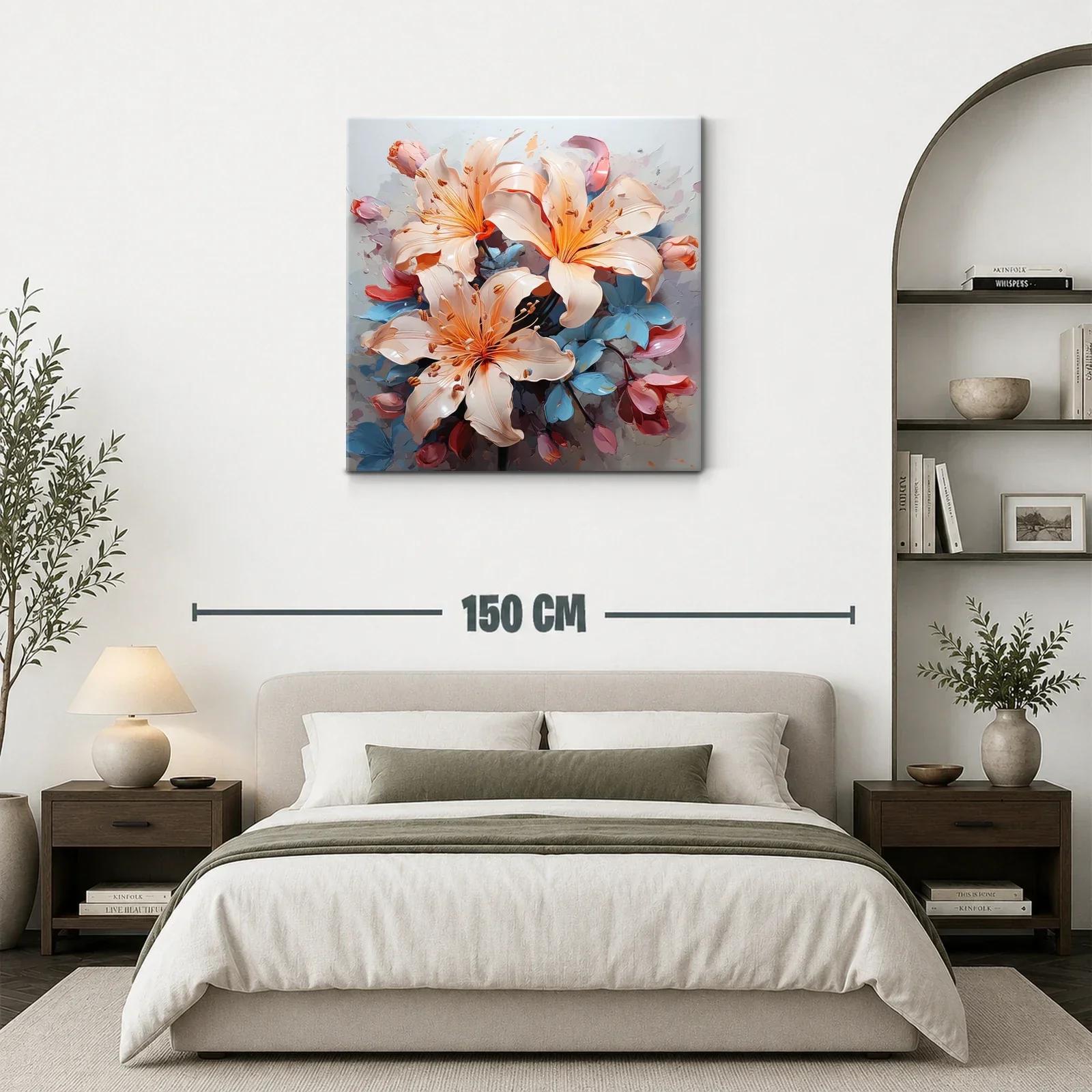 Cuadro floral elegante con lirios en tonos suaves y vibrantes — miniatura 3