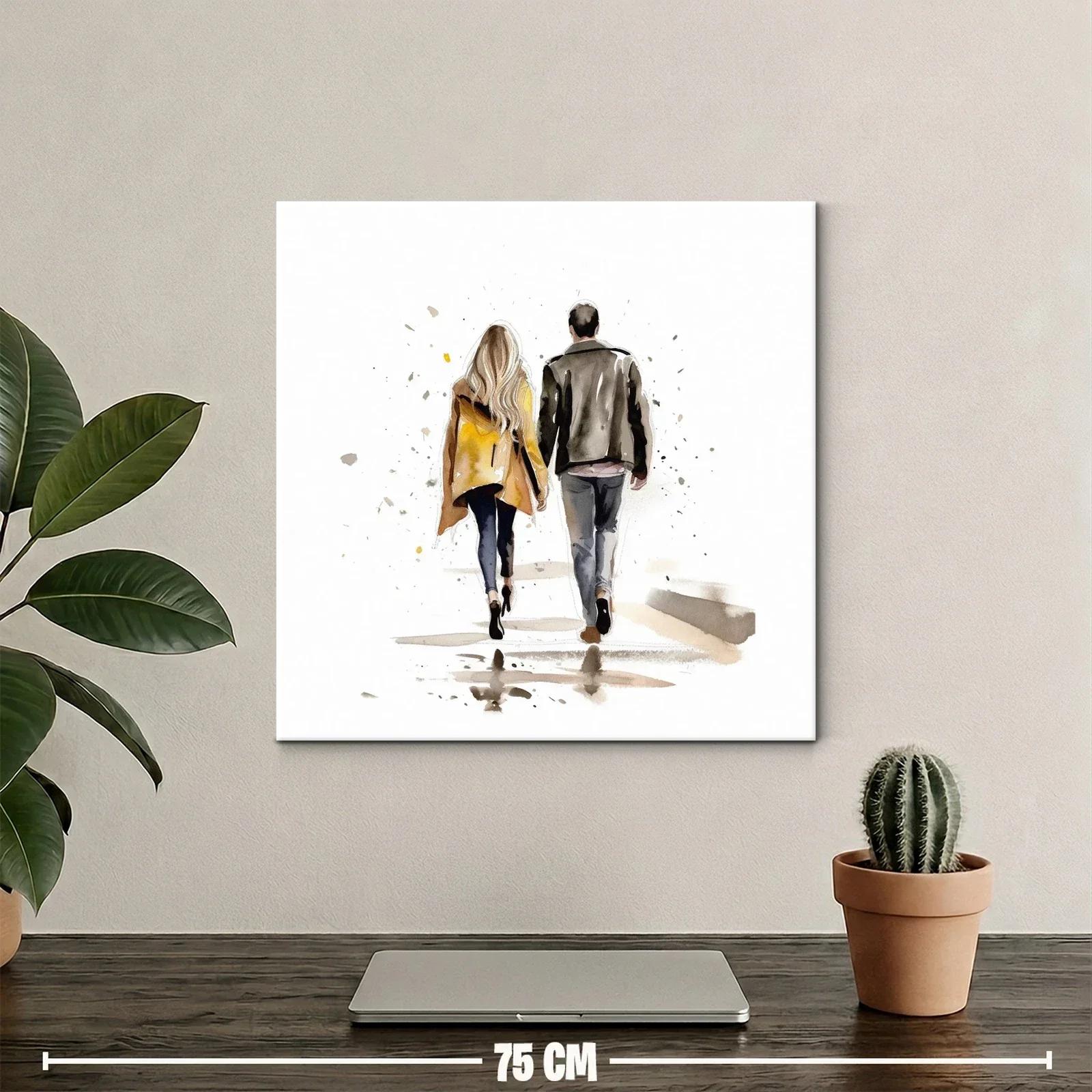 Pareja Caminando de Espaldas en Tonos Cálidos y Neutros — miniatura 2