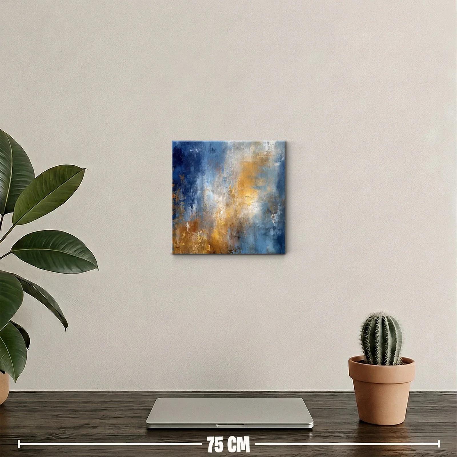 Cuadro abstracto con tonos dorados y azules intensos — miniatura 2