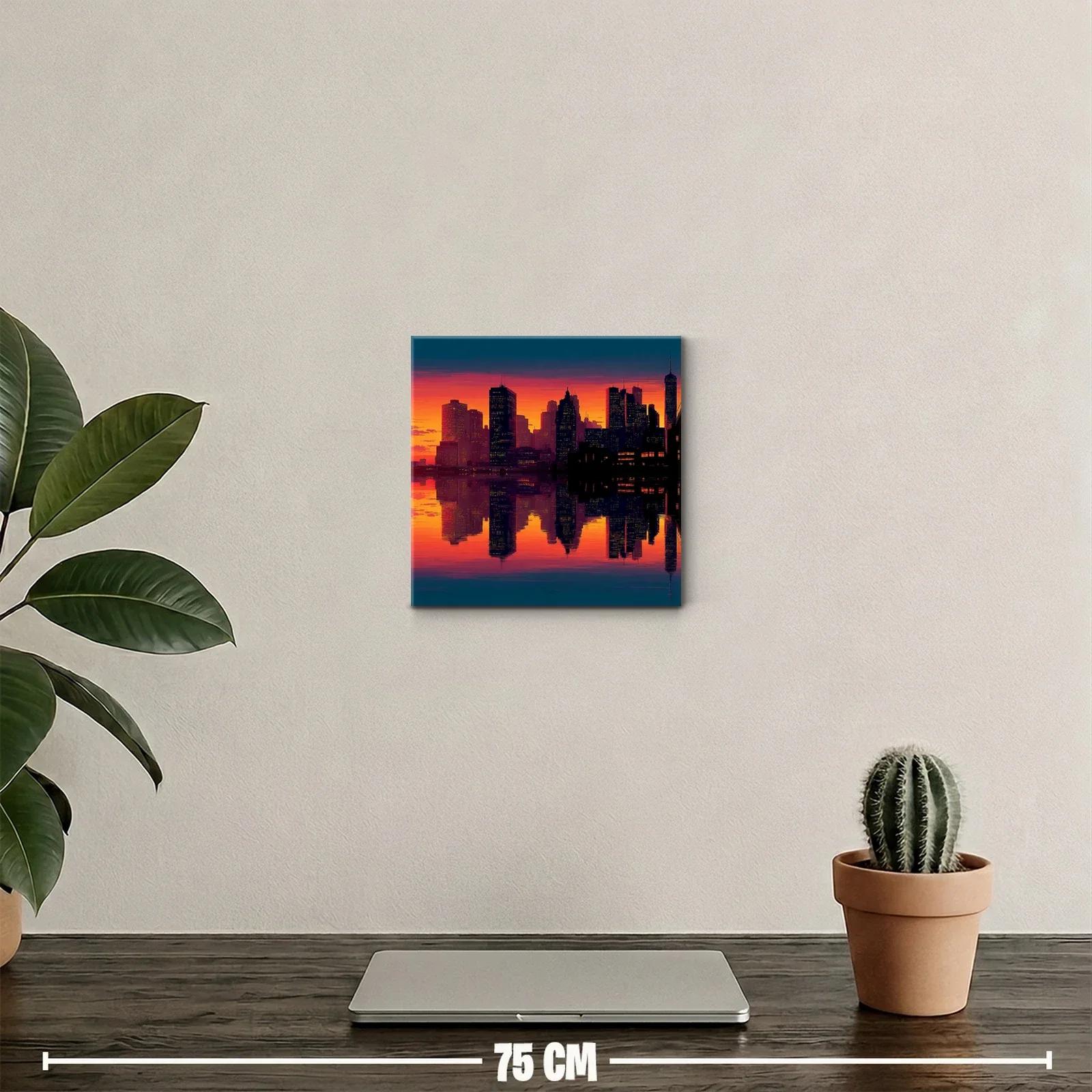 Atardecer vibrante sobre ciudad con reflejo en agua — miniatura 2