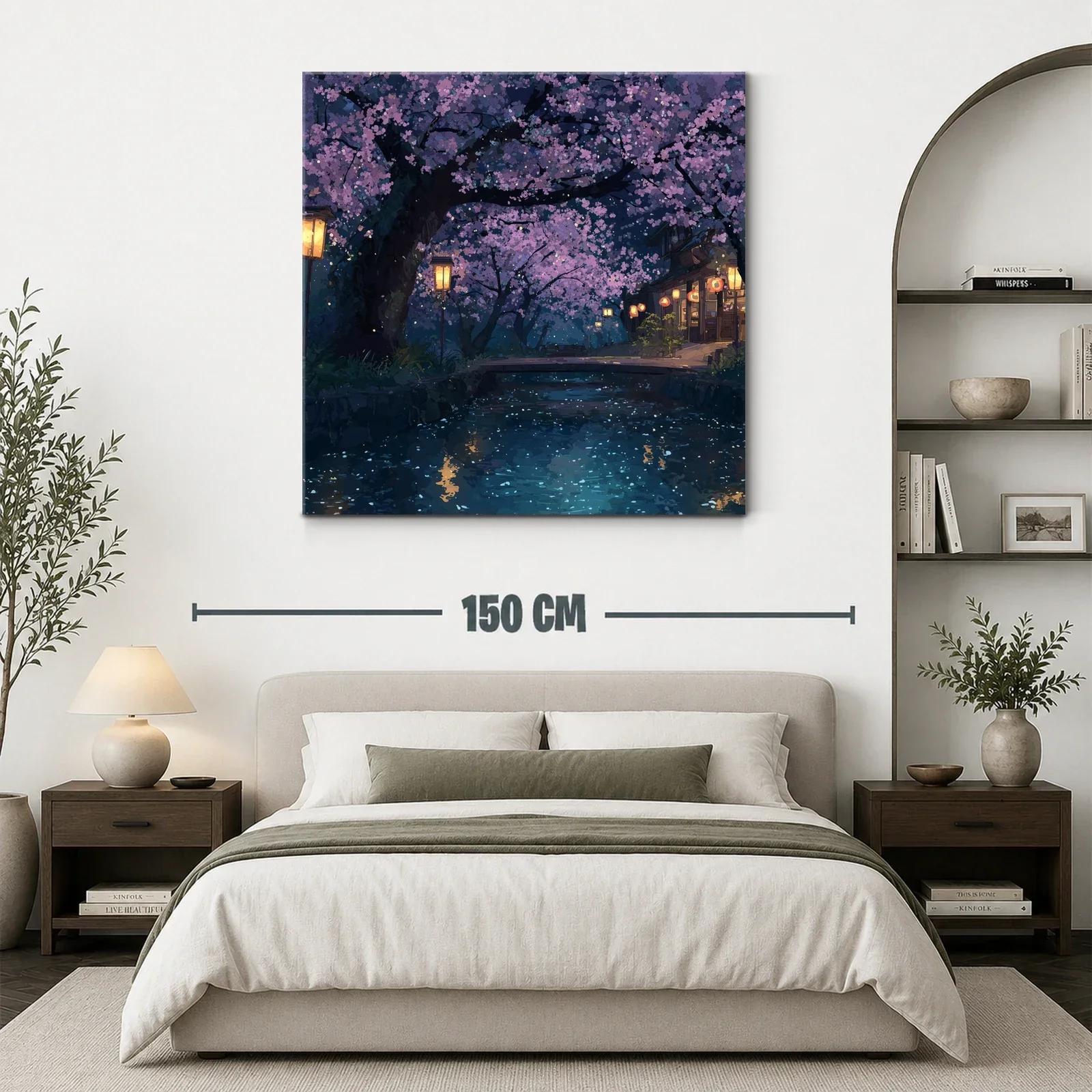 Noche mágica bajo cerezos en flor junto al río — miniatura 3