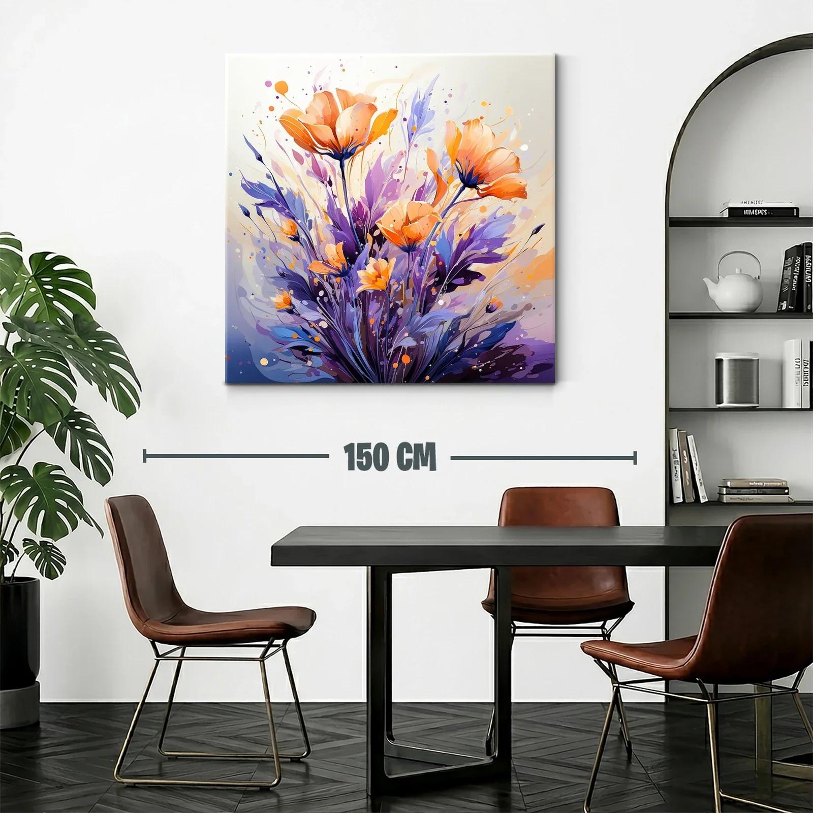 Cuadro moderno con flores en tonos naranja y púrpura — miniatura 2