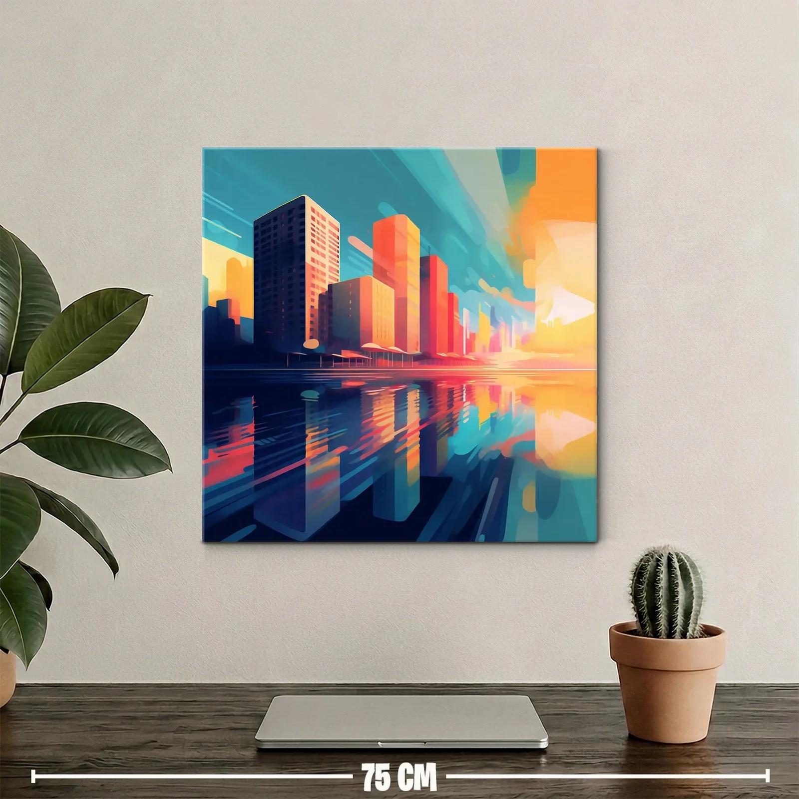 Atardecer vibrante sobre la ciudad reflejada en el agua — miniatura 2