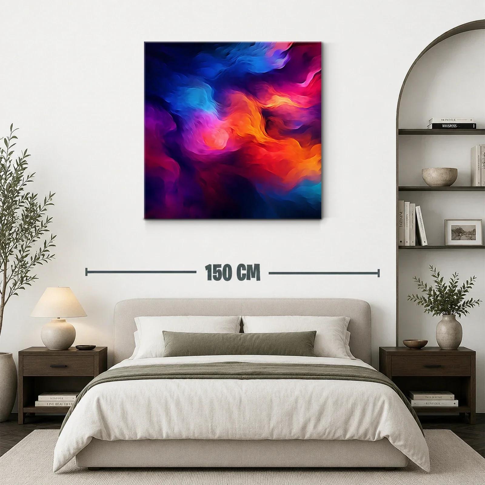 Cuadro abstracto con vibrantes tonos cálidos y fríos en movimiento — miniatura 3